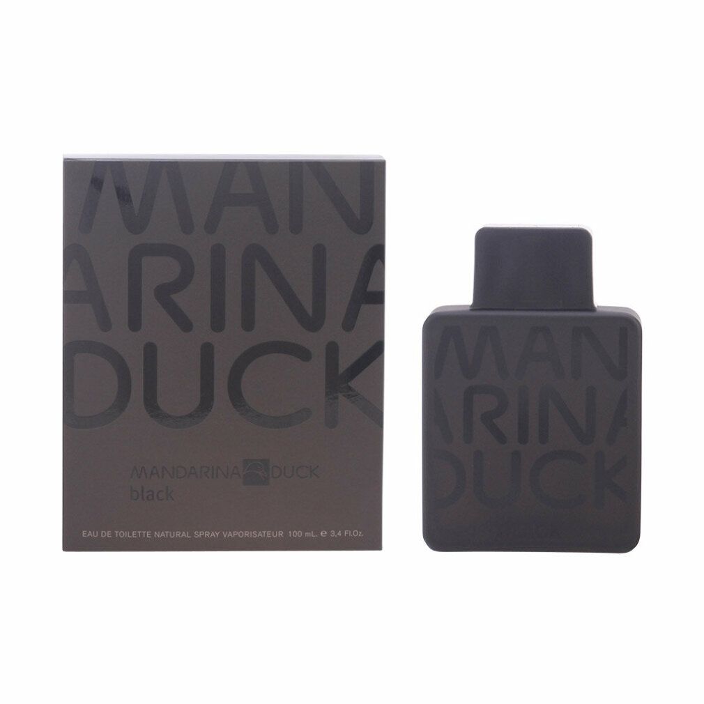 Schwarzer Flakon und Schachtel. Aufschrift: MAN, ARINA, DUCK, darunter BLACK. Schachtel mit Produktinformationen.