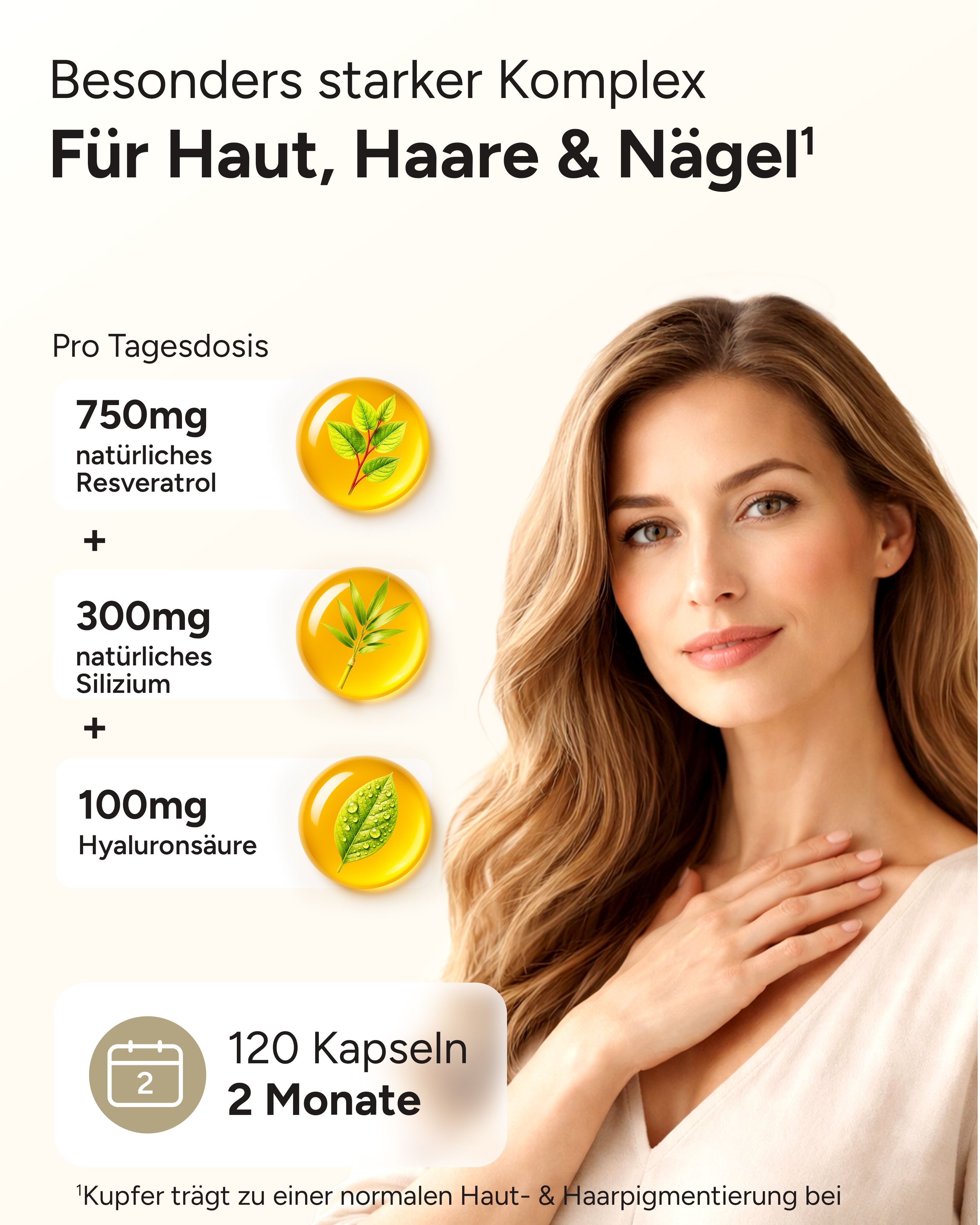 plantomol® Resveratrol - 750mg Trans-Resveratrol Hyaluron Silizium - Haut Haare Nägel Kapseln