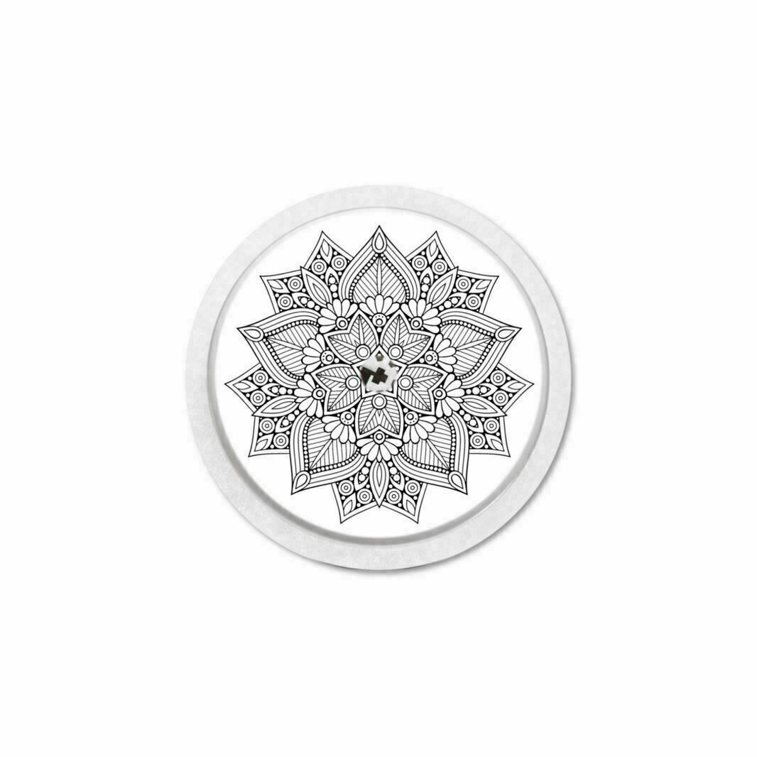 Runder Aufkleber mit Mandala-Muster. Schwarz-weißes Design. Kreisförmige Form. Für Freestyle Libre 1 & 2 Sensor.
