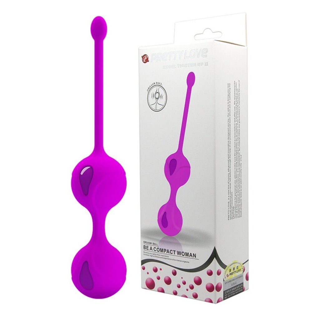 Kegel-Kugeln neben Verpackung. Verpackung mit Produktabbildung und Text.