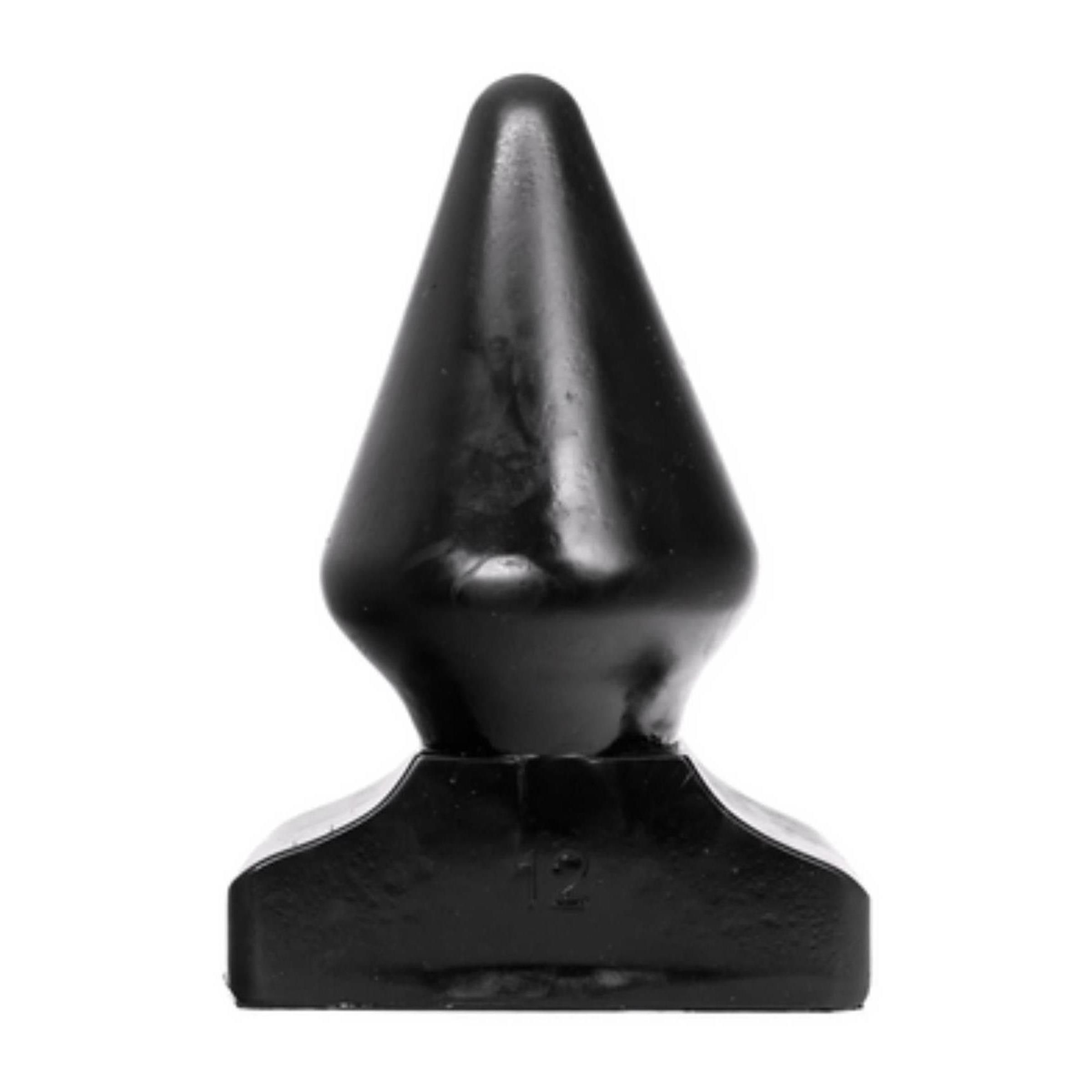 Schwarzer Anus-Plug. Kegelförmig mit breiter, rechteckiger Basis.
