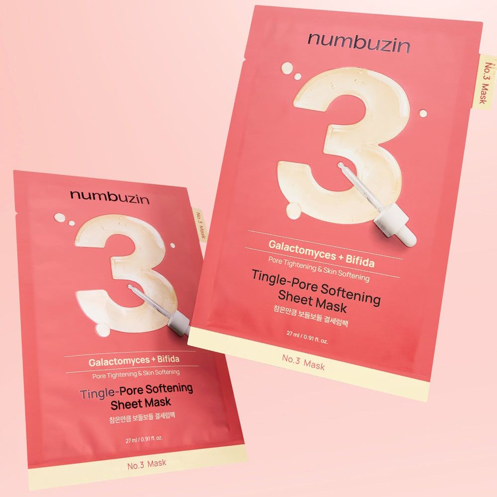 Zwei NUMBUZIN Nr.3 Tingle-Pore Tuchmasken mit Galactomyces + Bifida für verfeinerte Poren.