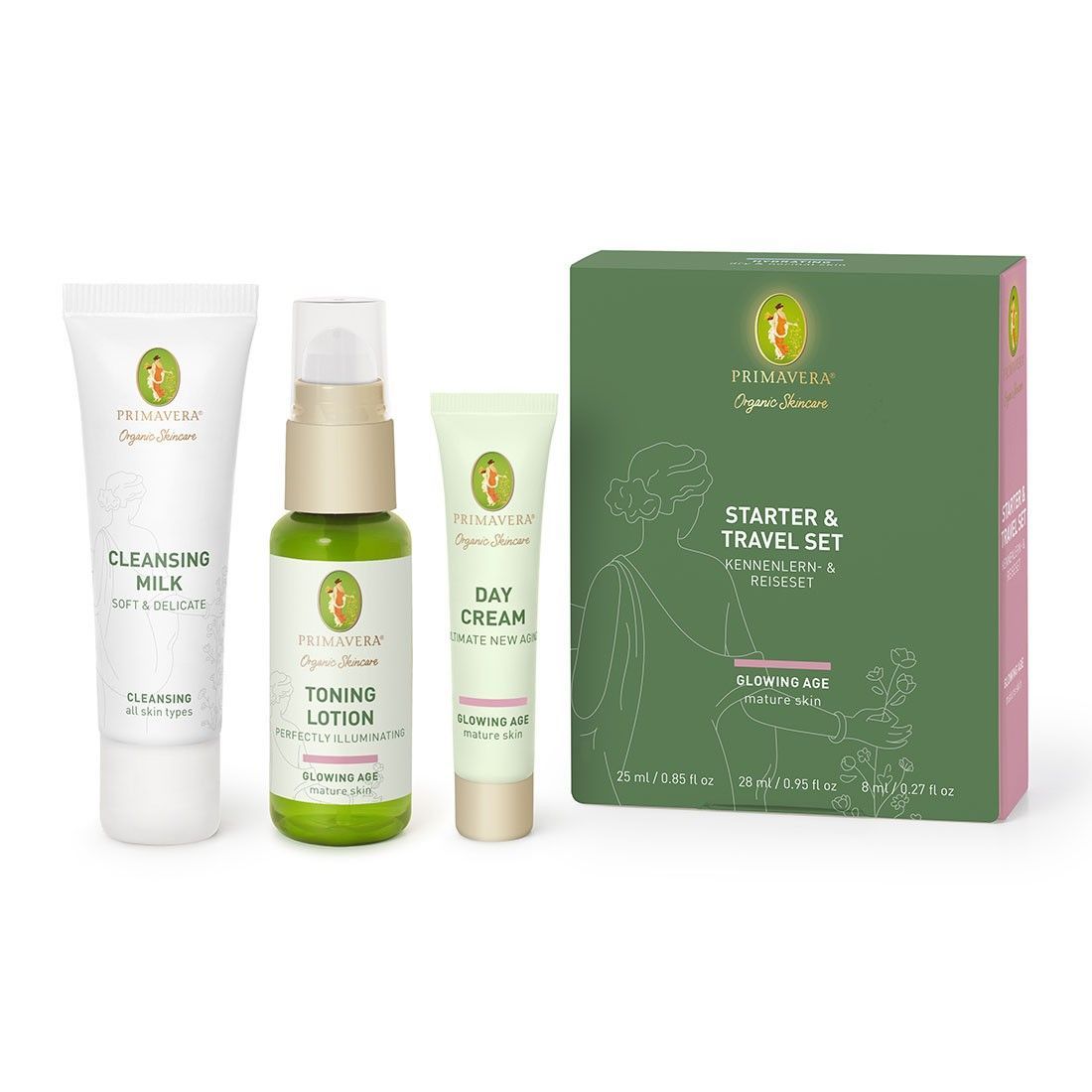 Primavera Organic Skincare Starter & Traveler Set Glowing Age 61 ml