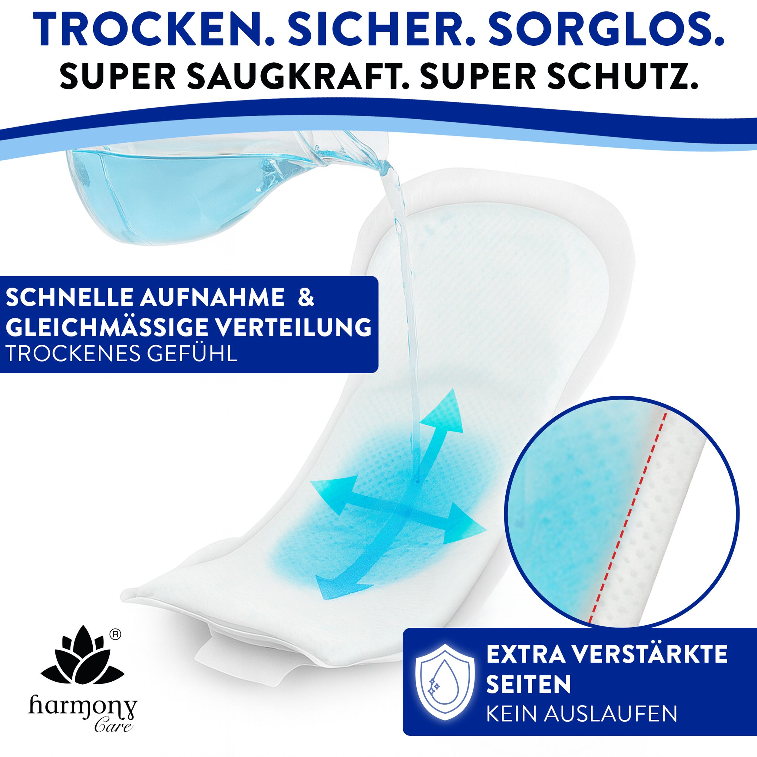 Harmony Care® Lady - saugstarke Inkontinenzeinlagen für Damen – Auslaufschutz & Geruchskontrolle