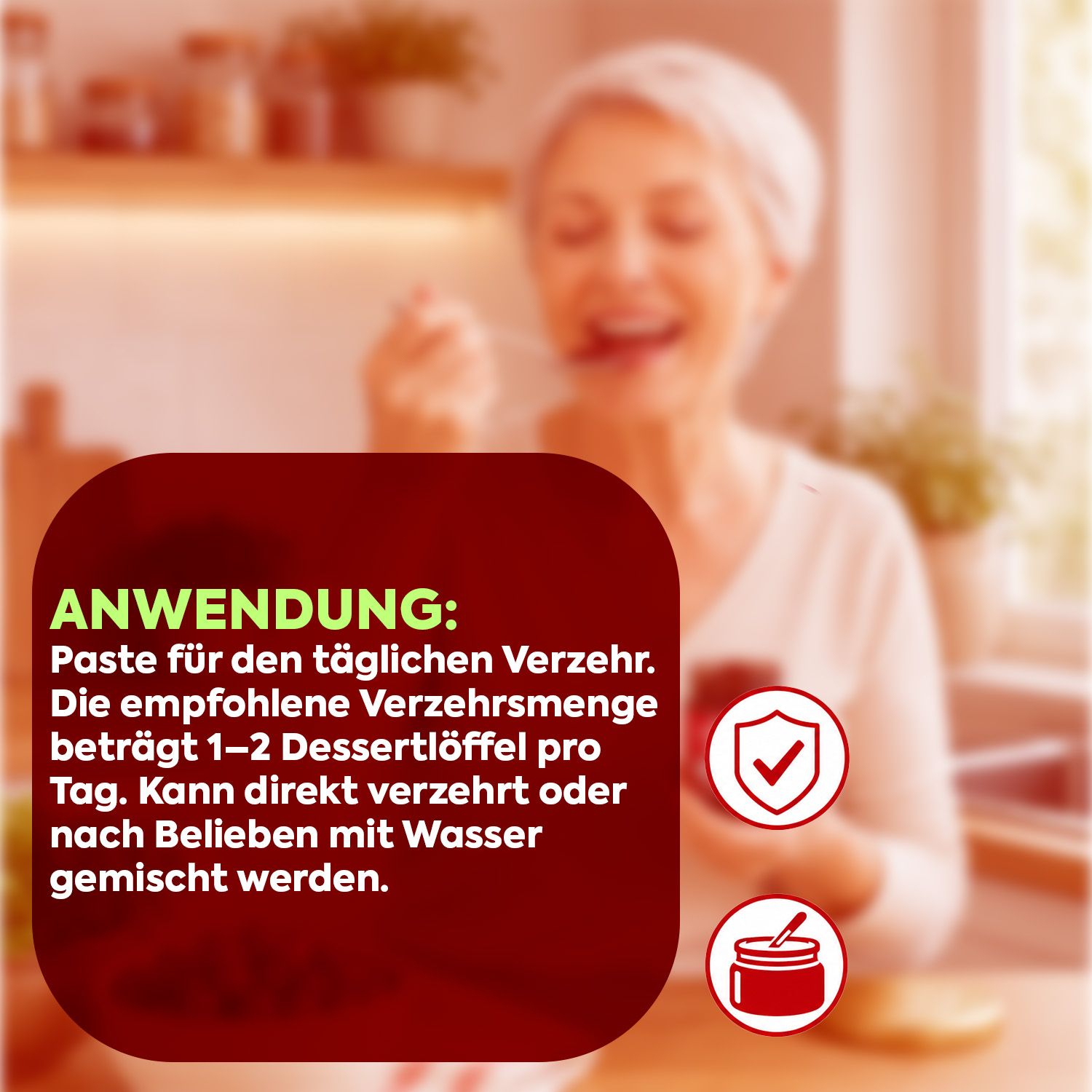 Glas Zühre Ana Cranberry Paste mit Zutaten und Anwendungshinweisen.