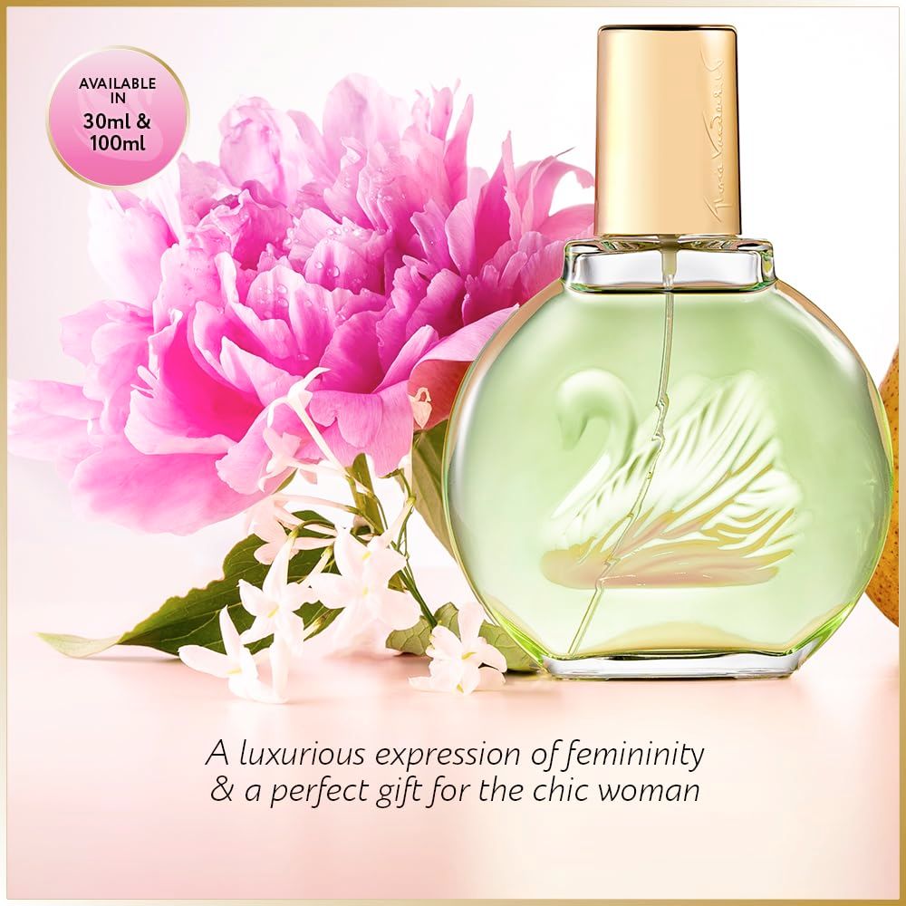 Gloria Vanderbilt Jardin à New York Eau Fraîche Eau De Parfum Flakon neben Blumen. Erhältlich in 30ml & 100ml.