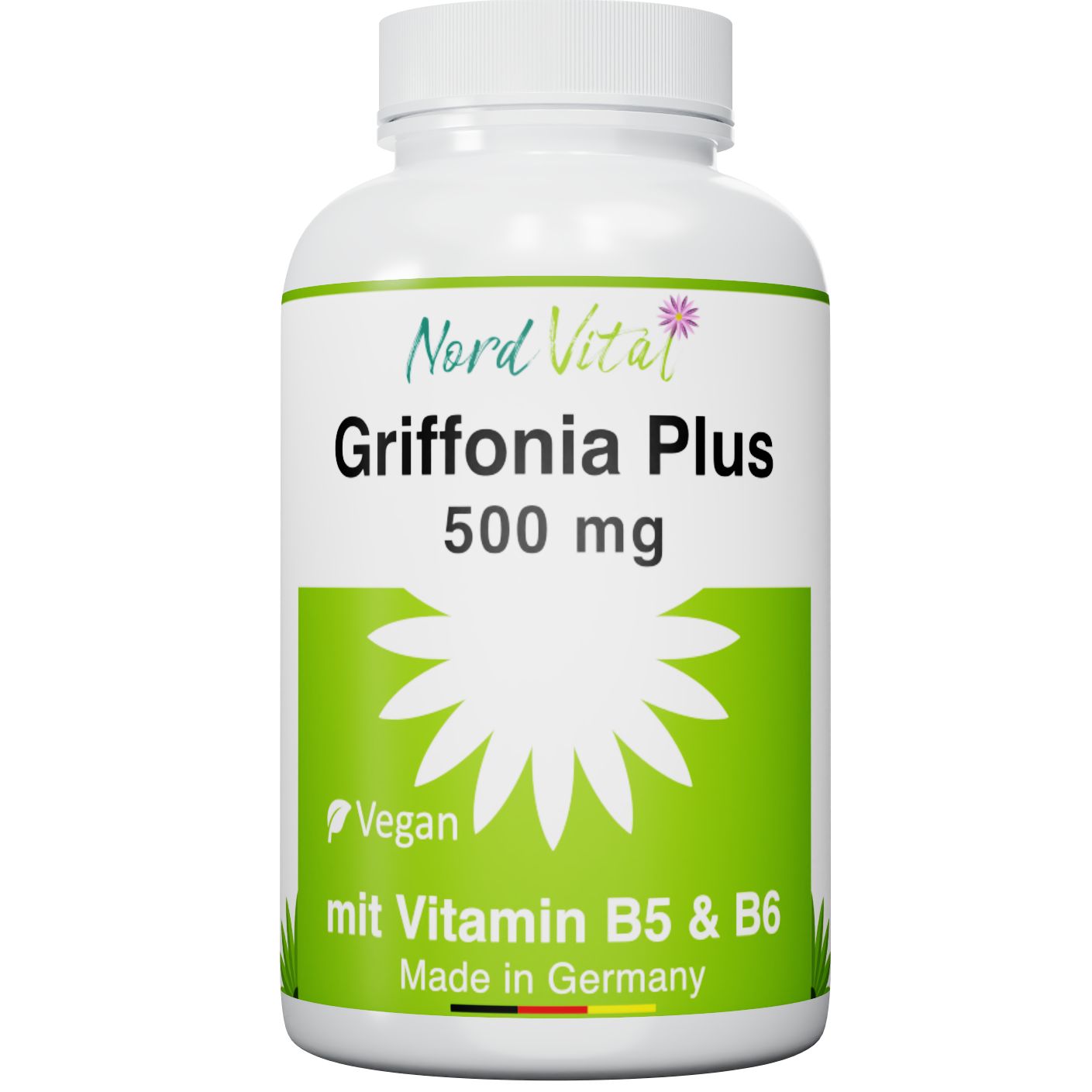 Nord Vital Griffonia Plus - 500 mg Griffoniasamen mit natürlichem 5-HTP - Vitamine B5 und B6 - Vegan