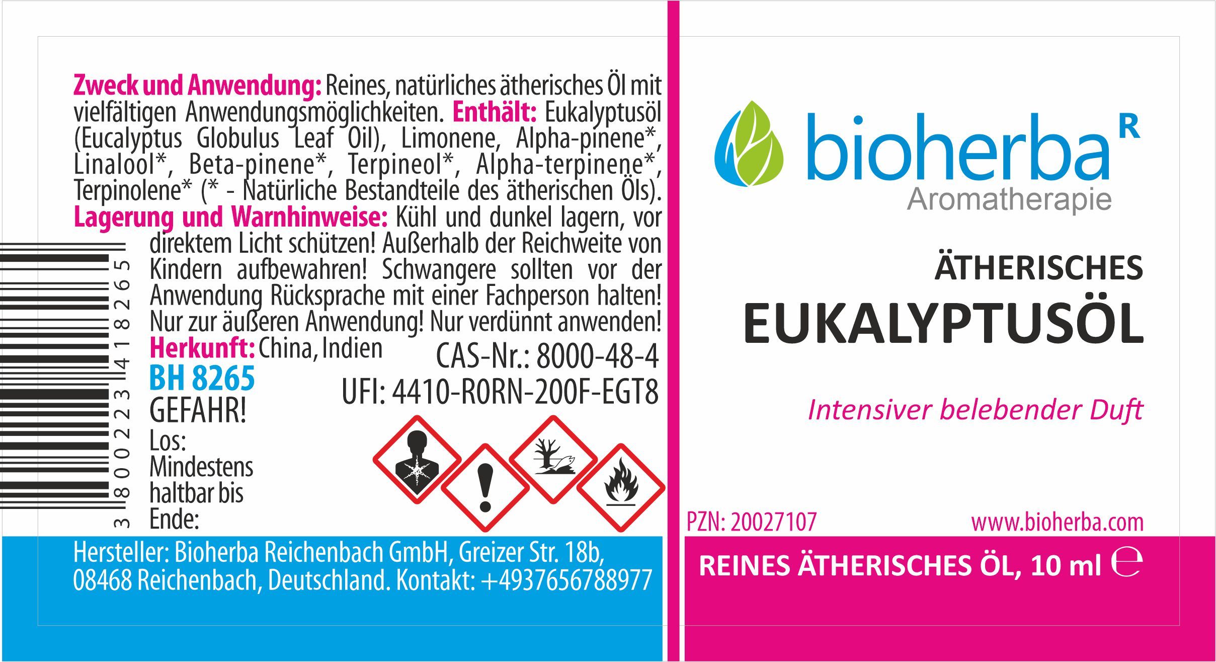 Nahaufnahme der Produktinformationen auf weißem Hintergrund. Text in deutscher Sprache, einschließlich Inhaltsstoffe und Warnhinweise.