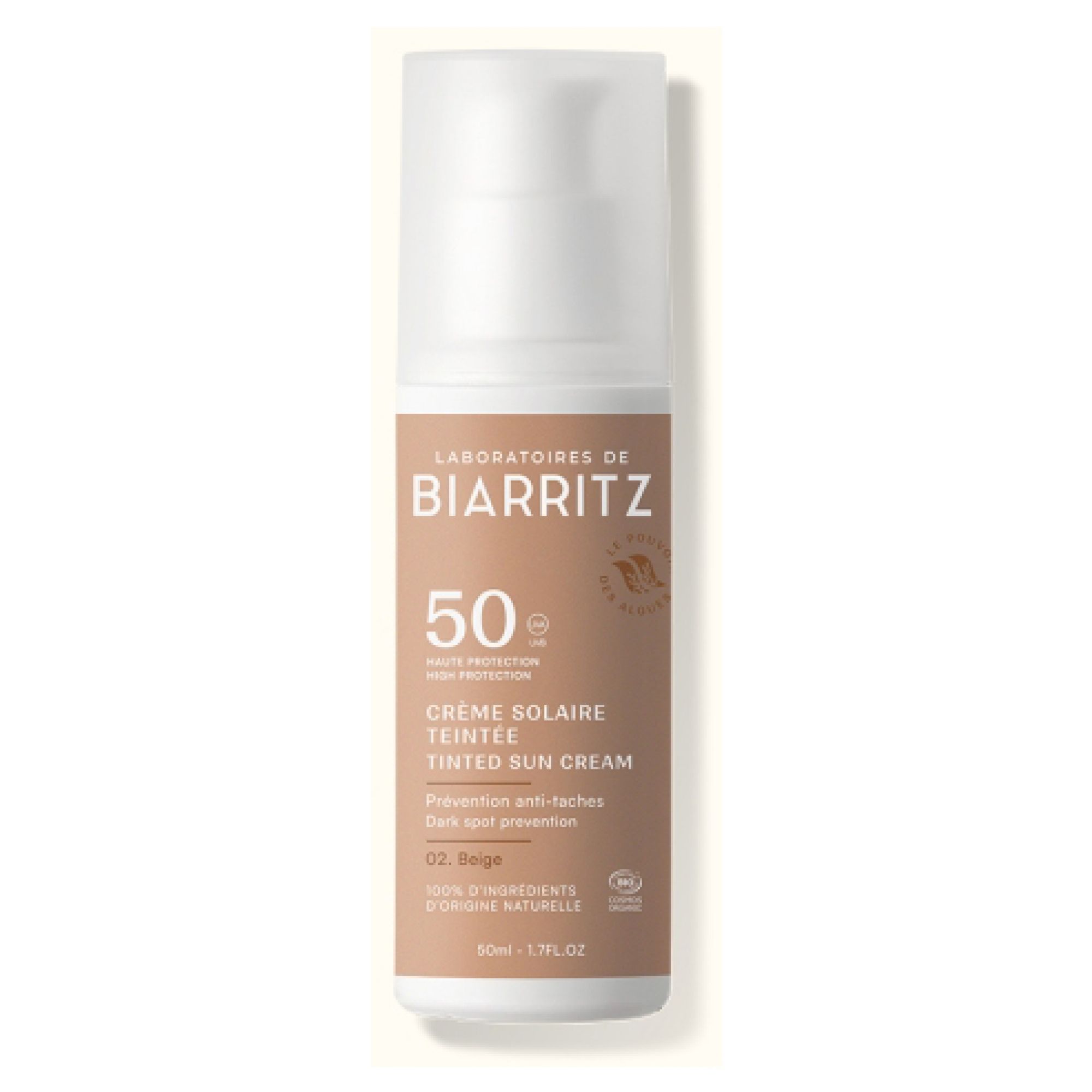 Laboratoires de Biarritz Alga Maris Getönte Bio-Gesichtssonnencreme Spf50 (Farbton : Beige) 11,7x3,2x3,2 cm