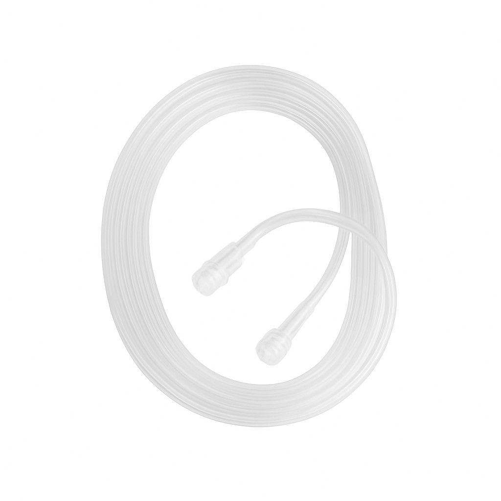 Transparente Verlängerungsschlauch mit zwei Anschlüssen. Auf weißem Hintergrund.