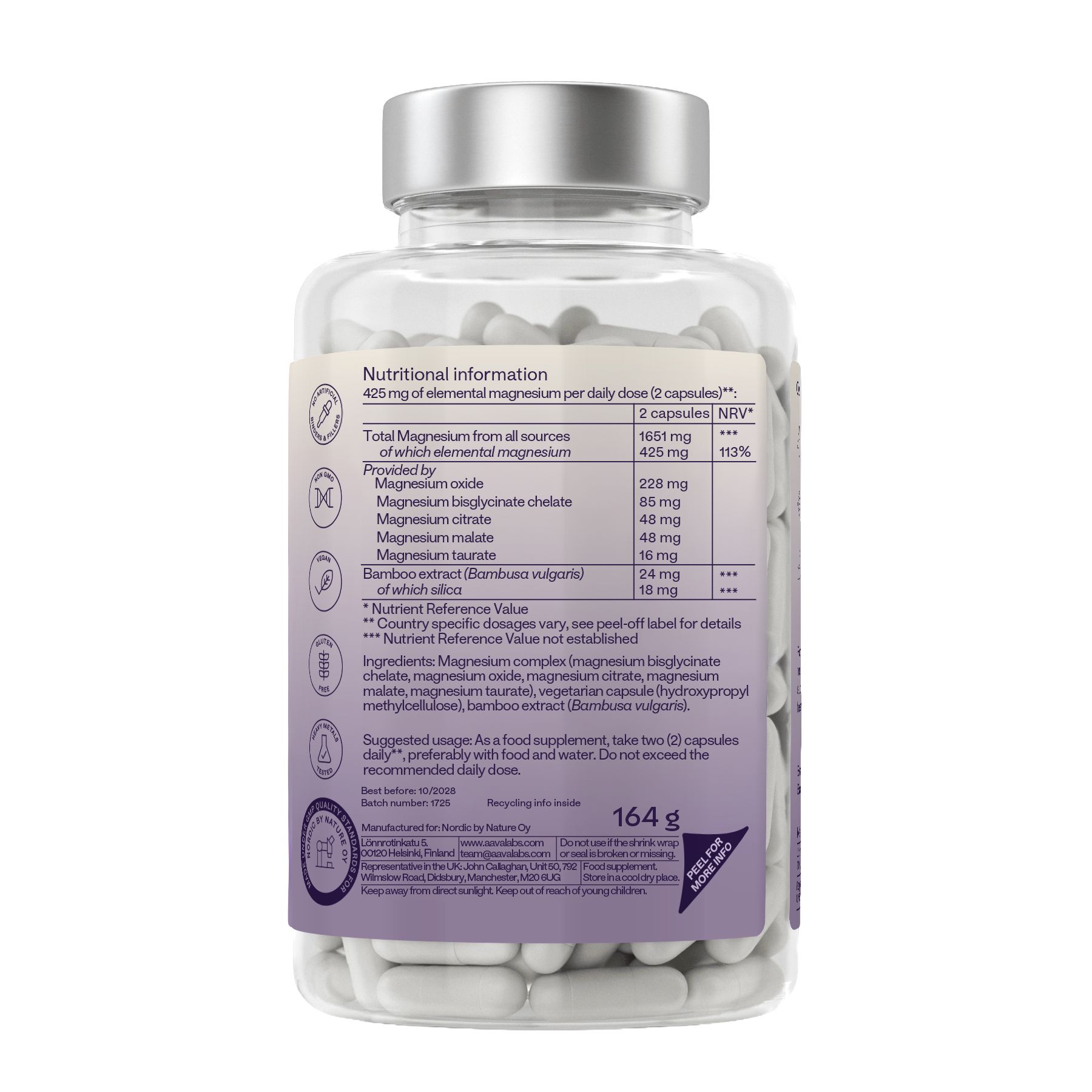 Aavalabs Hochdosiertes Magnesium Komplex 1651mg | Bisglycinat, Citrate, Malat uvm. | 180 Kapseln