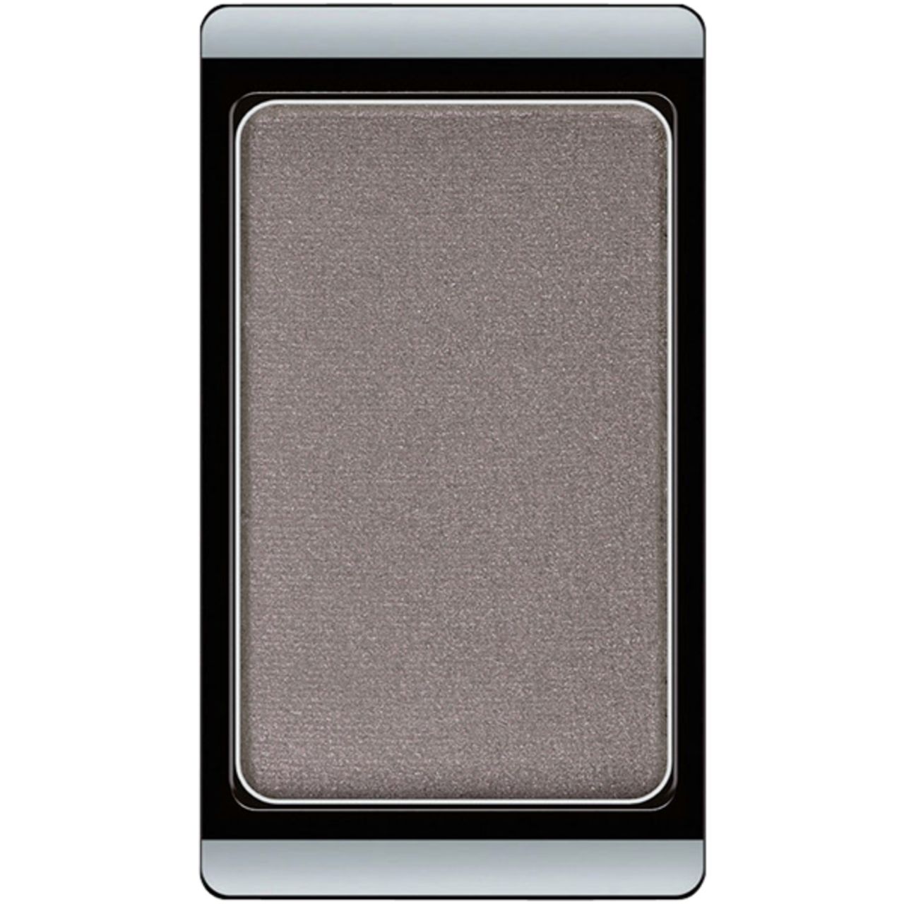 Artdeco Lidschatten Mattfarben. Rechteckige, graue Lidschatten-Palette in schwarzem Gehäuse mit silberfarbenem Rand.