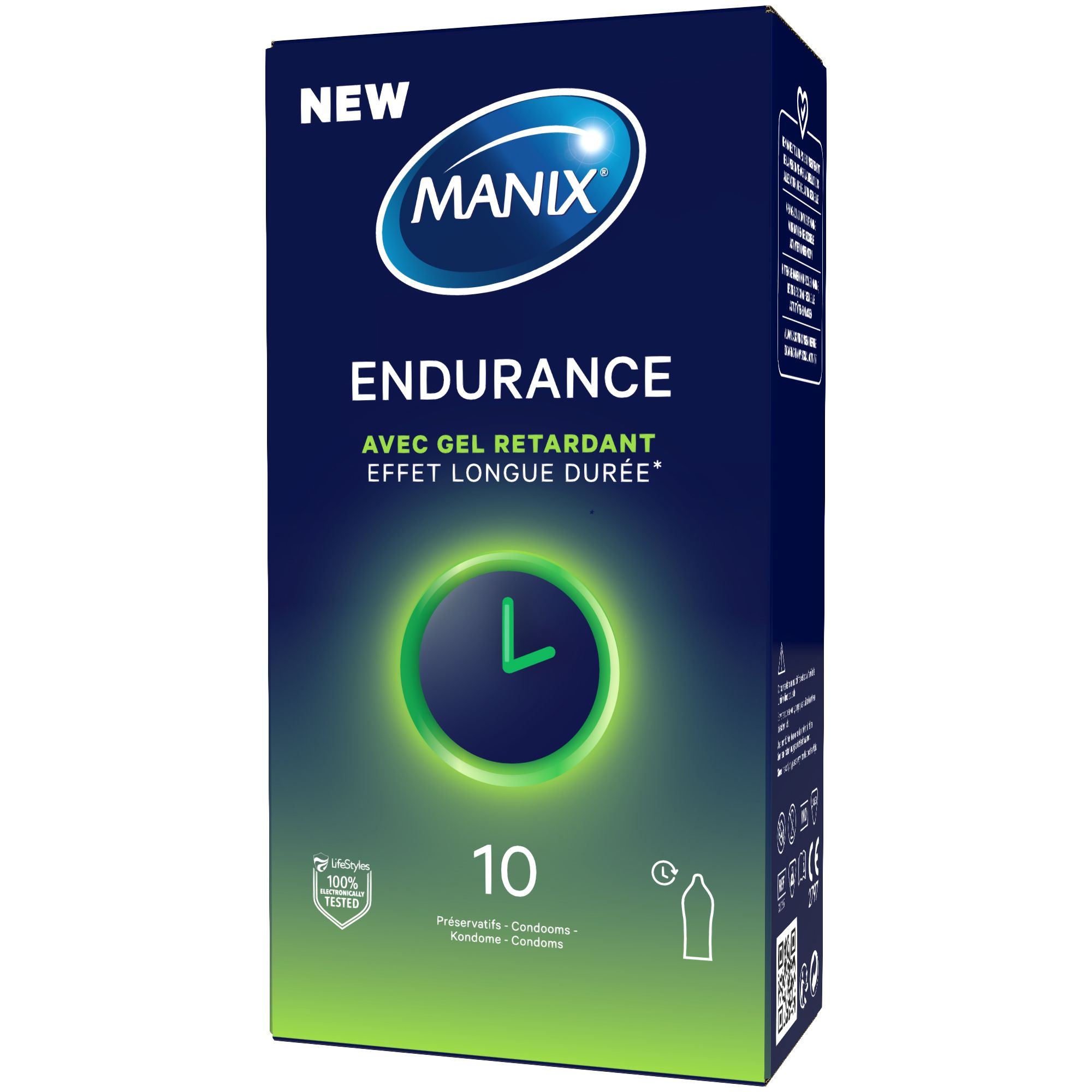 Manix Endurance Time Control Kondome, 10 Stück. Mit Gel zur Verzögerung.