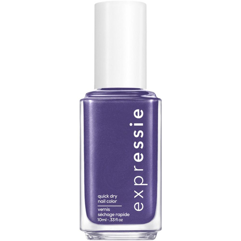 Nagellack-Flasche. Quadratische Form, transparenter Körper, weißer Deckel. Aufschrift: Expressie, quick dry nail color, 10ml .33 fl oz.