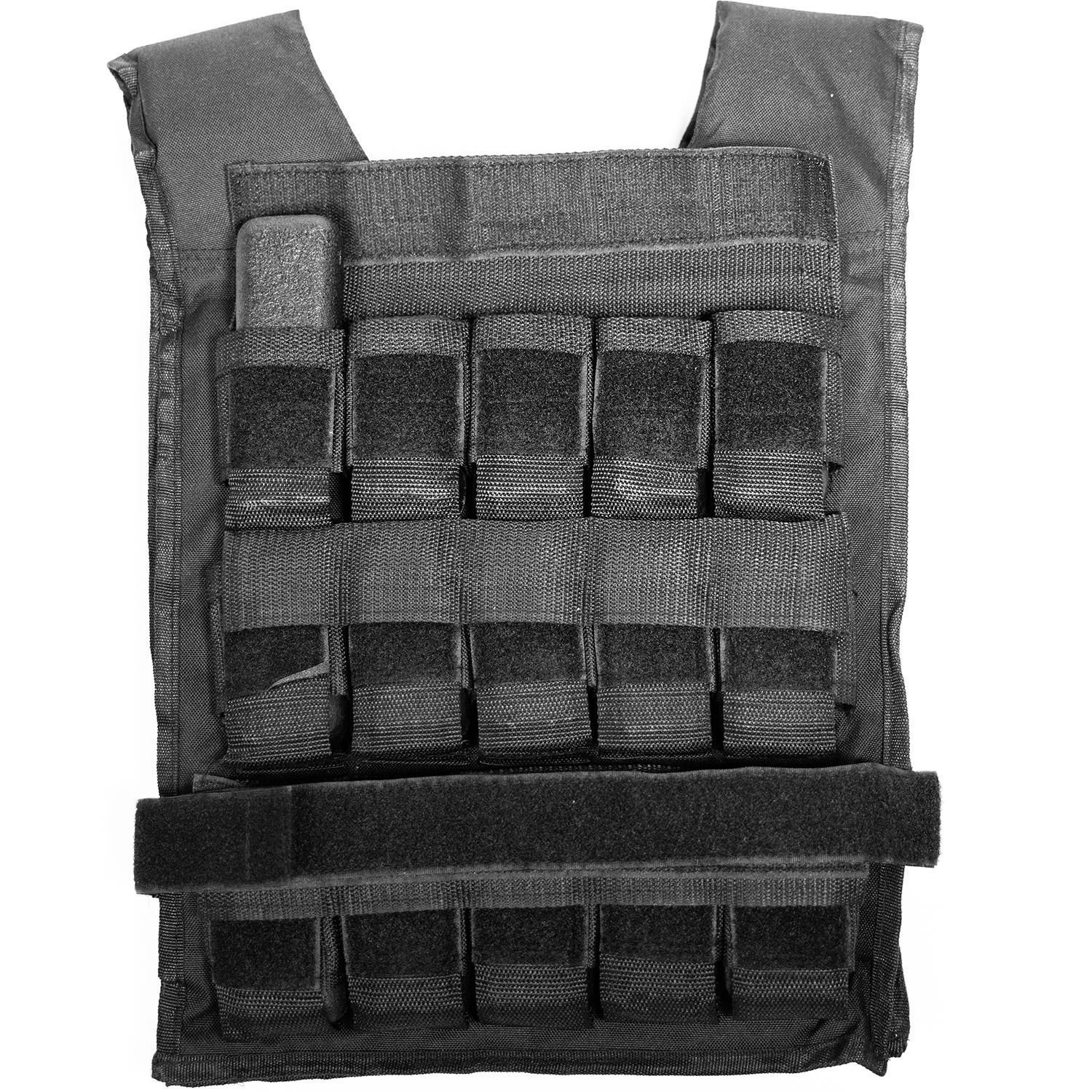 Schwarze Gewichtsweste mit Taschen für Gewichte. Klettverschlüsse und verstellbare Gurte.