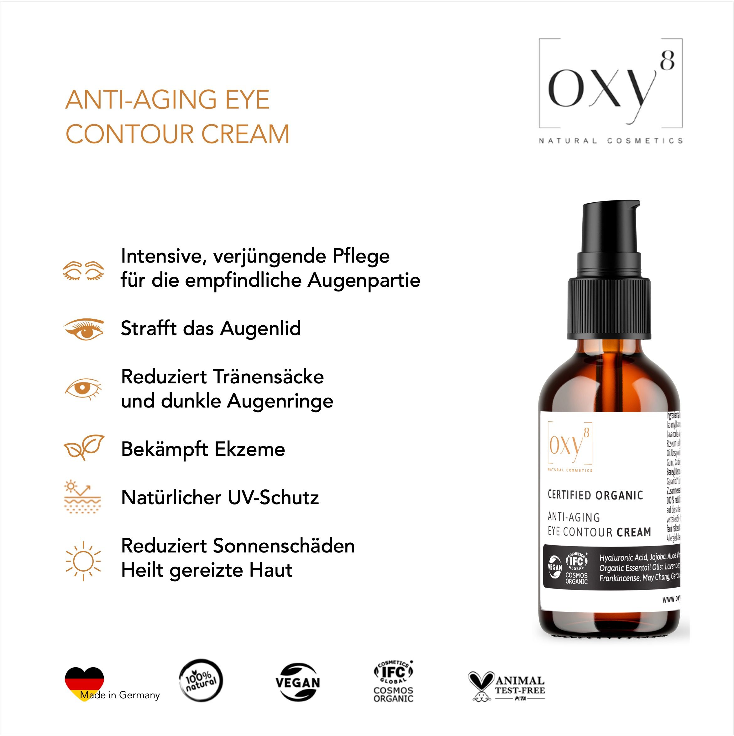 oxy8 Naturkosmetik ANTI AGING EYE CONTOUR CREAM - Strafft Augenlider & reduziert Augenringe