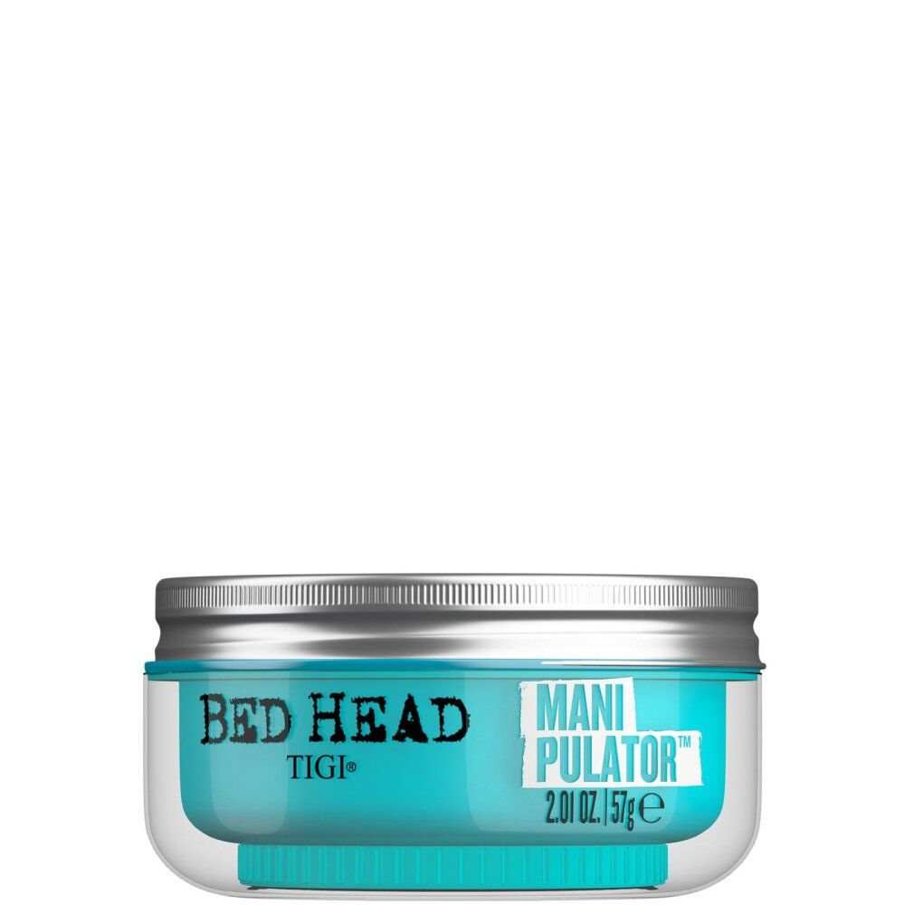 Tigi Bed Head Manipulator Matte Paste. Dose mit blauem Inhalt, silbernem Deckel. Text auf der Dose: Manipulator.