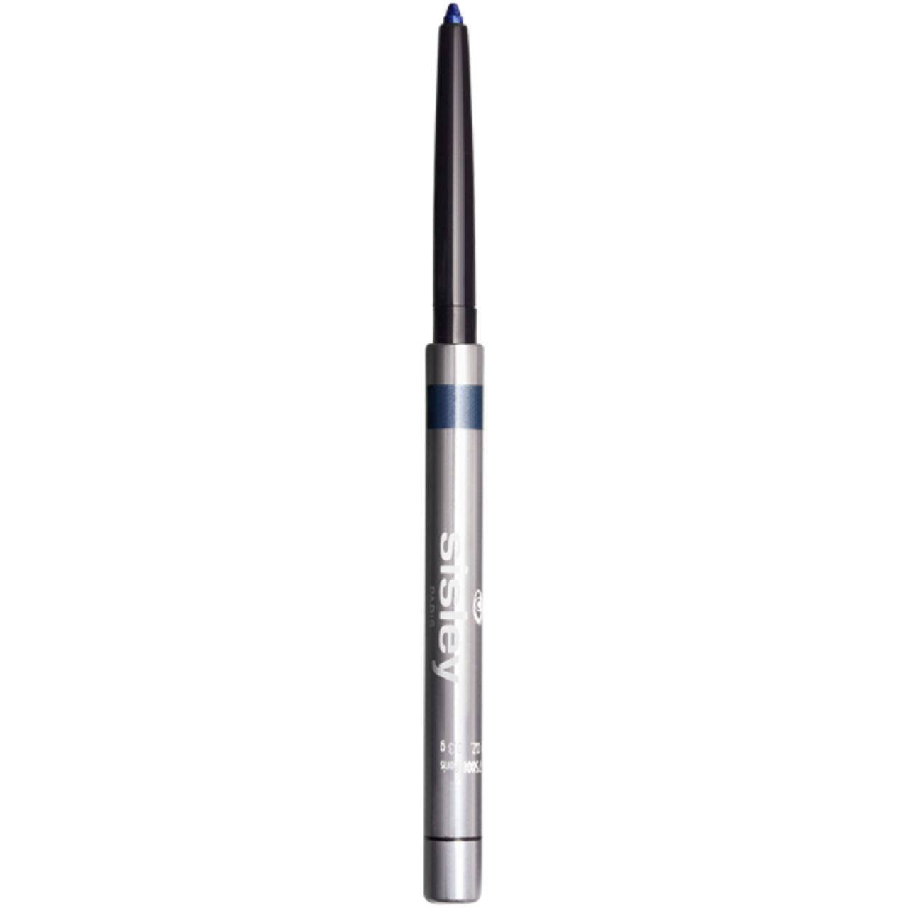 Blauer Kajalstift mit silberfarbener Hülse und schwarzer Spitze. Auf dem Stift steht Sisley.