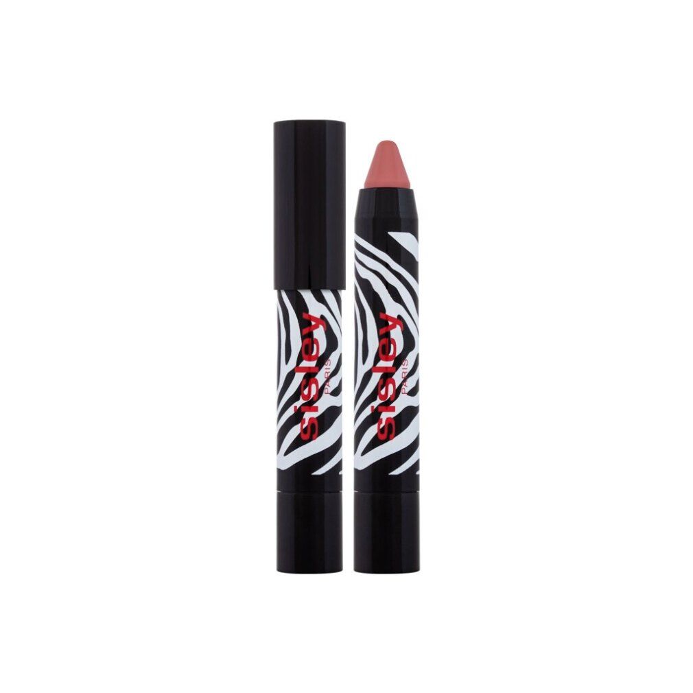 Zwei Lippenstift-Stifte mit schwarzem Deckel. Zebra-Muster und roter Schriftzug Sisley. Spitze in Nude-Farbe.
