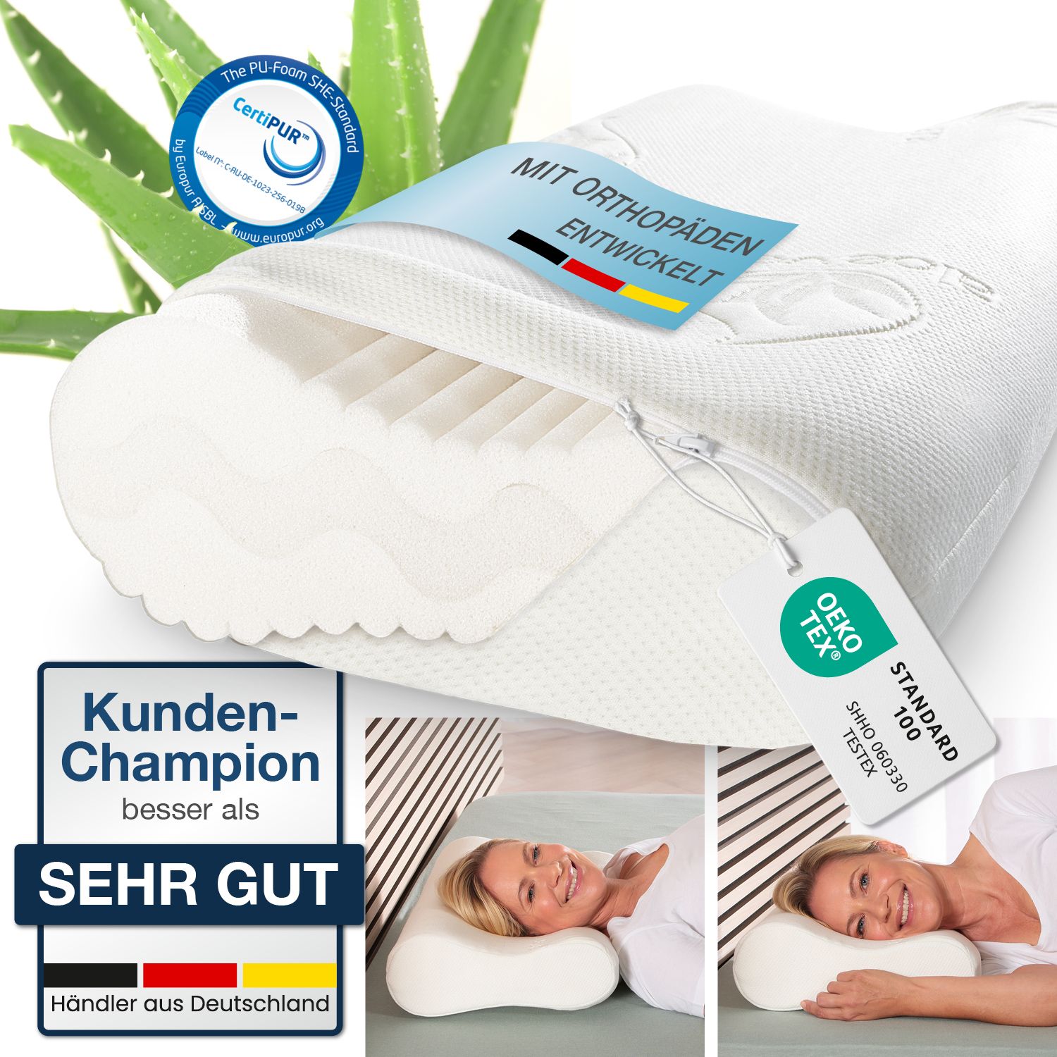 Bestschlaf Nackenstützkissen, ergonomisches Kopfkissen, Nackenkissen mit Memory Foam 50x35cm