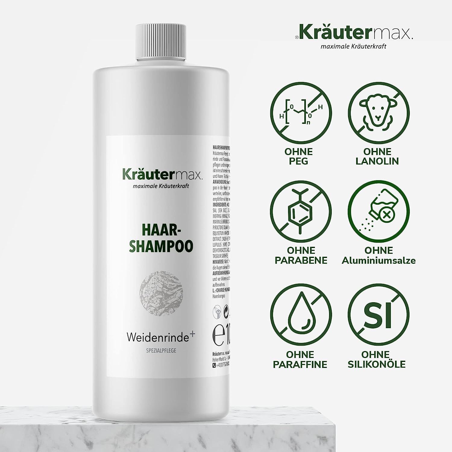 Kräutermax Haarshampoo Weidenrinde plus Nachfüllung 1000 ml Shampoo