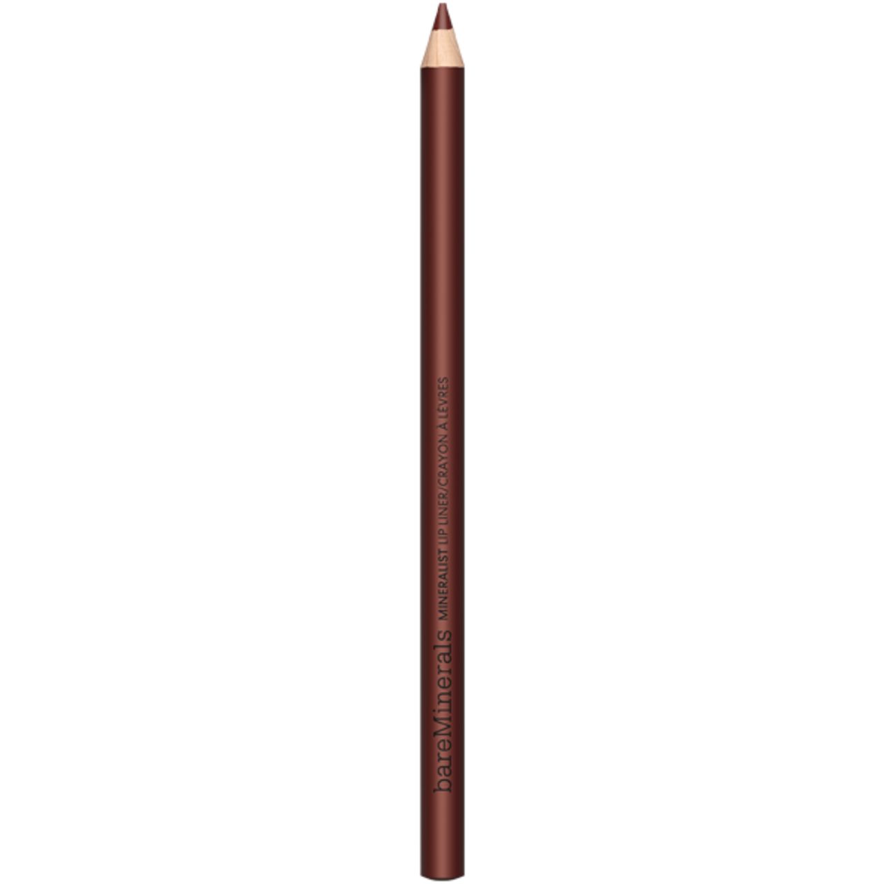 Brauner Lipliner-Stift mit spitzer Mine. Aufschrift: bareMinerals Mineralist Matte Lip Liner.