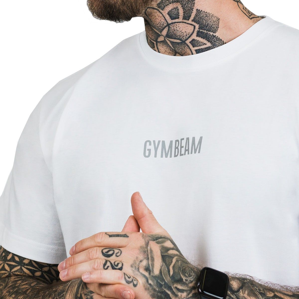 GymBeam T-Shirt Herren regular Kurzarm aus Baumwolle in Weiß