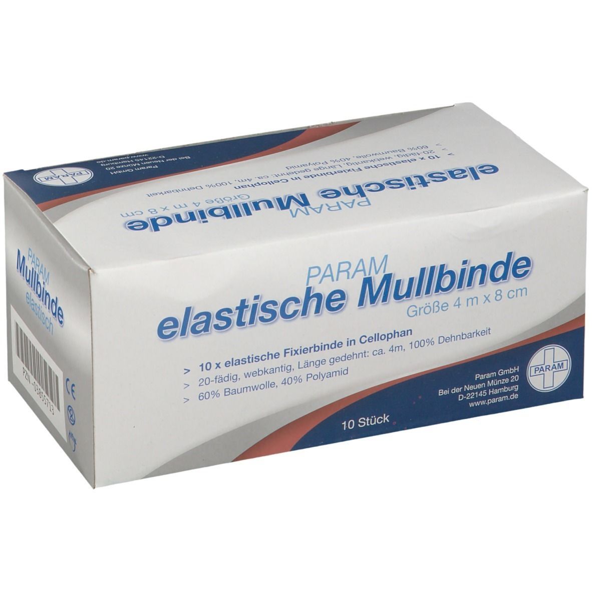 PARAM Elastische Mullbinden in Cellophan 4 m x 8 cm