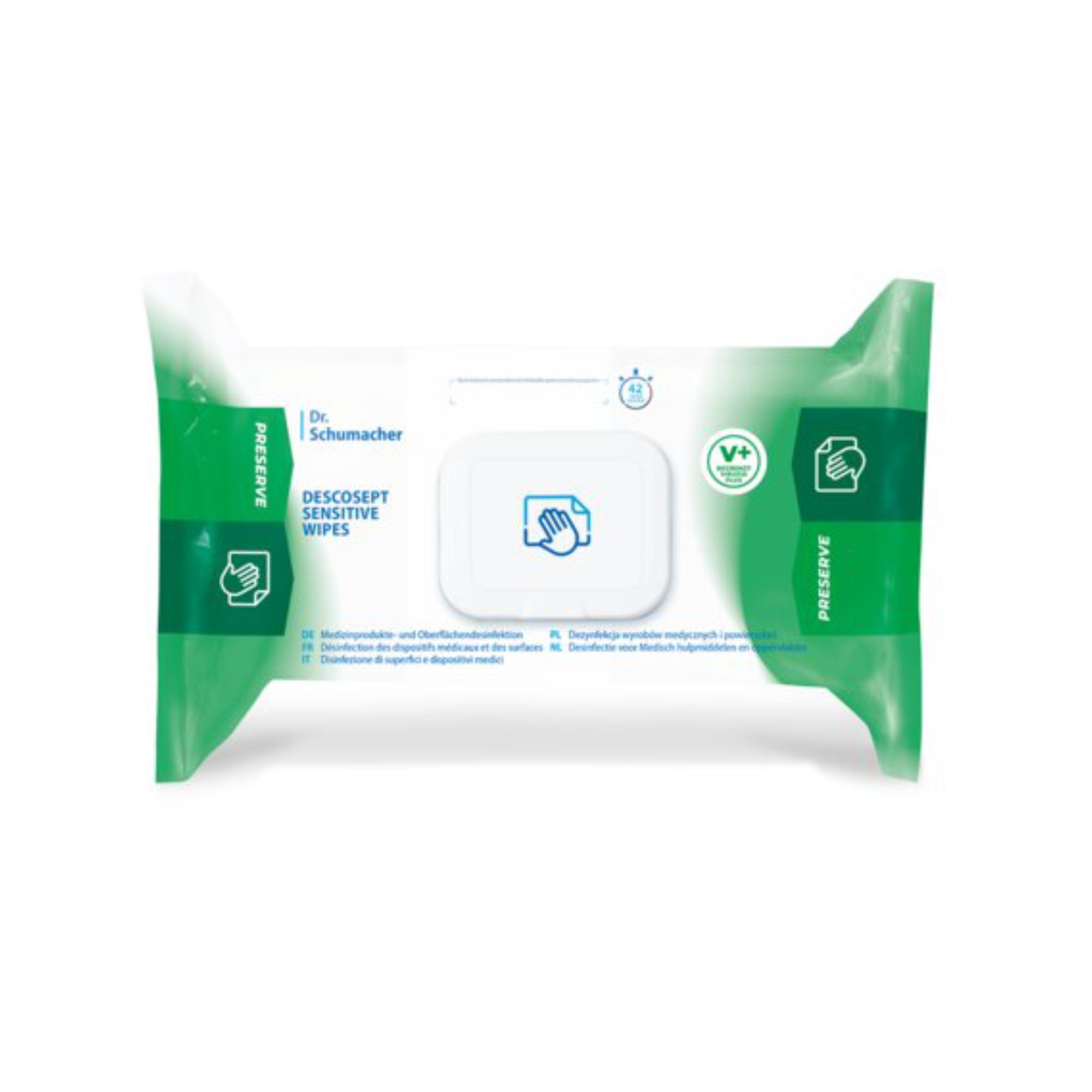 Dr. Schumacher Desinfektionstücher, Sensitive Wipes, 60 Stück.