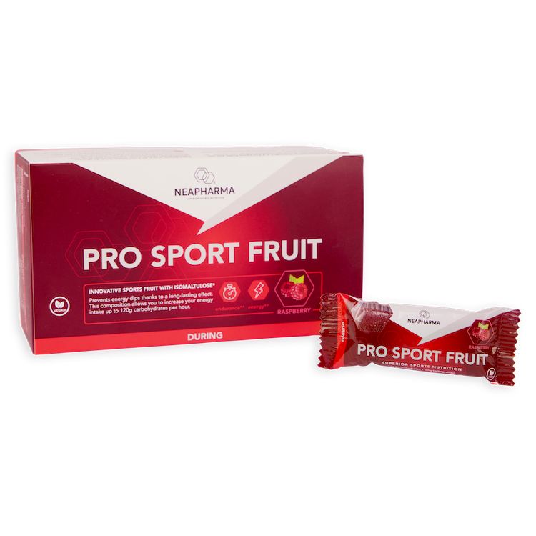Neapharma Pro Sport Fruit Himbeere: Geöffnete Packung mit einer einzelnen Fruchtgummi-Portion.