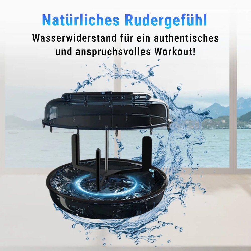 Detailansicht des Wassertanks eines Rudergeräts mit Wasserwirbel.