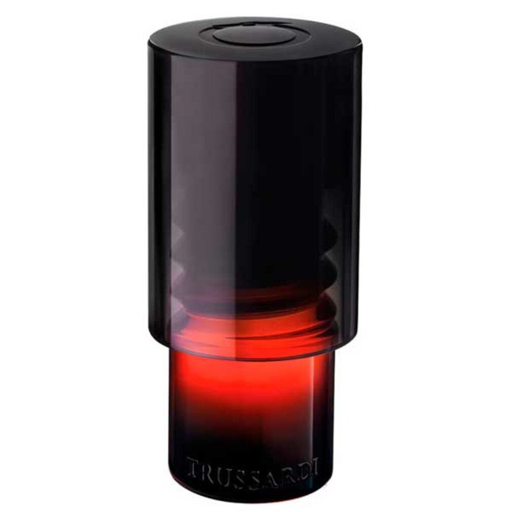 Trussardi Primo Eau de Parfum Flakon, schwarz-roter Farbverlauf.