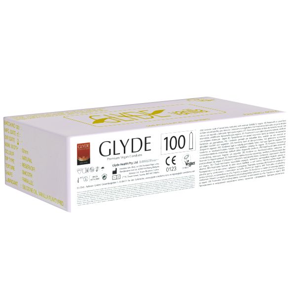 Glyde Ultra *Vanilla* gelbe Kondome mit Vanille-Aroma, zertifiziert mit der Vegan-Blume