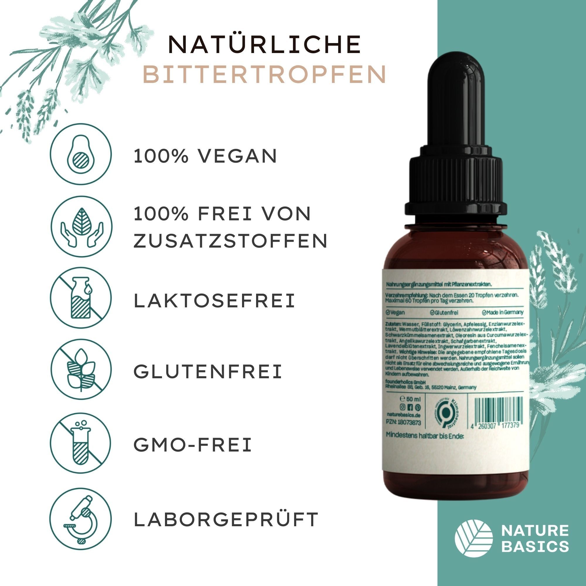 NATURE BASICS® - Hochwertige Bittertropfen Natürlich ohne Alkohol