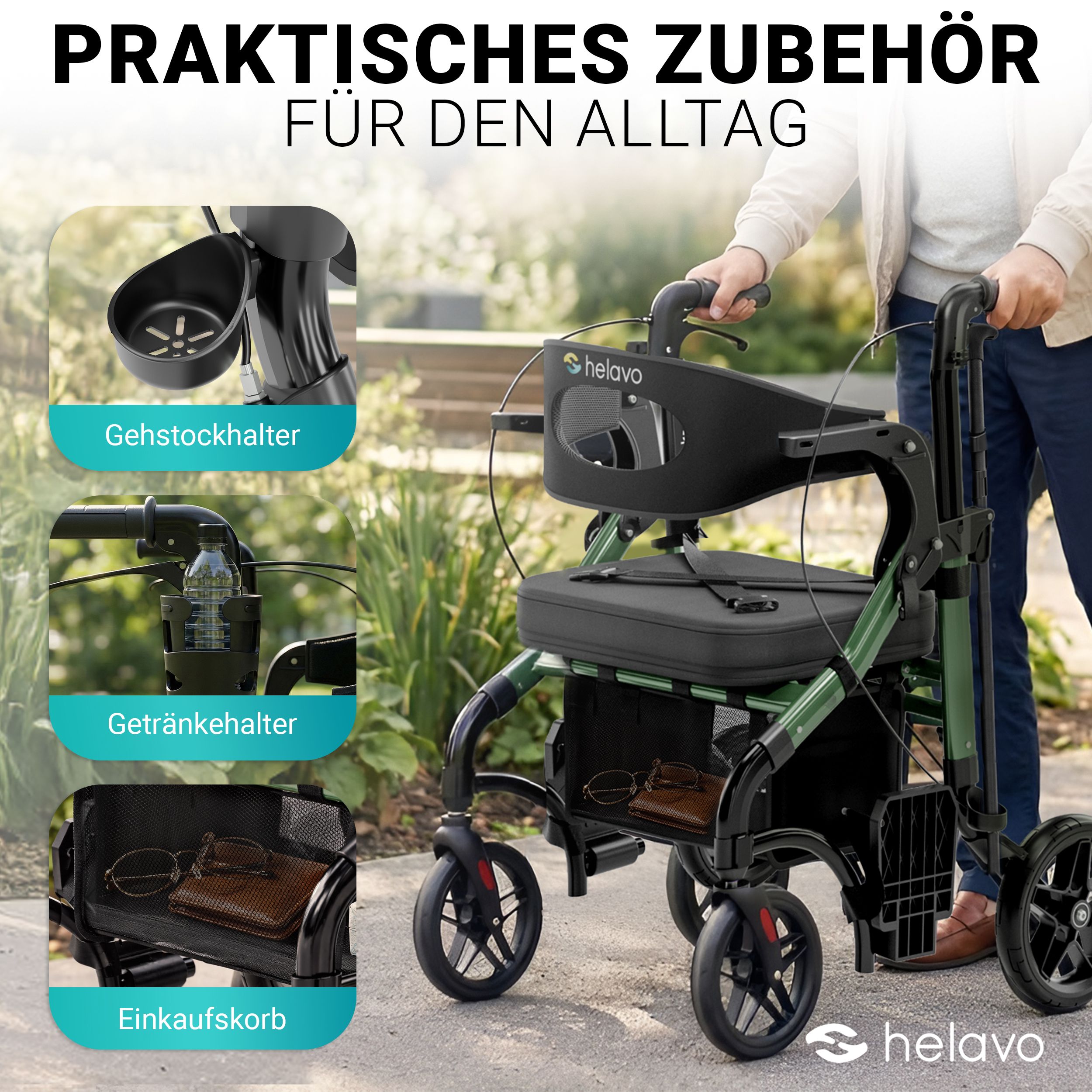Helavo 2 in 1 Rollator und Rollstuhl faltbar Hybrid Gehhilfe mit All Terrain Reifen