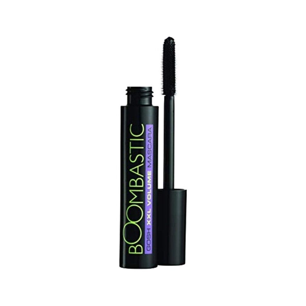 Schwarze Mascara-Tube mit geöffneter Bürste. Aufschrift: BOOMBASTIC XXL VOLUME MASCARA.