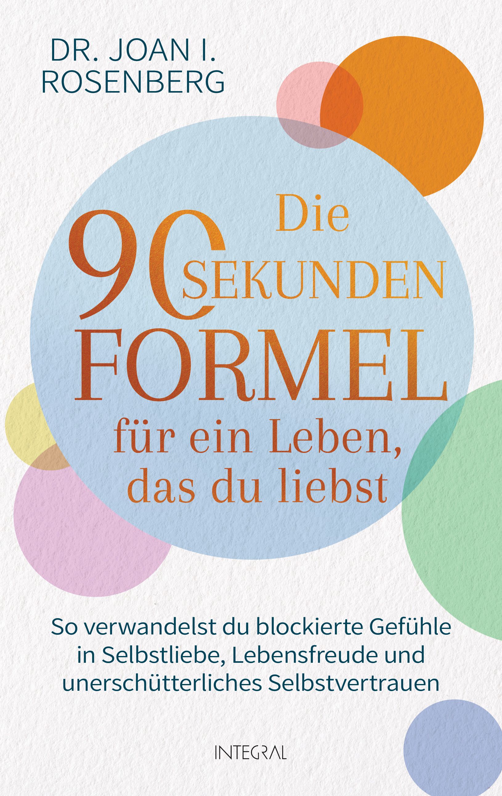Buchcover mit Titel "Die 90-Sekunden-Formel für ein Leben, das du liebst". Autor: Dr. Joan I. Rosenberg. Verlag: INTEGRAL. Farbige Kreise.