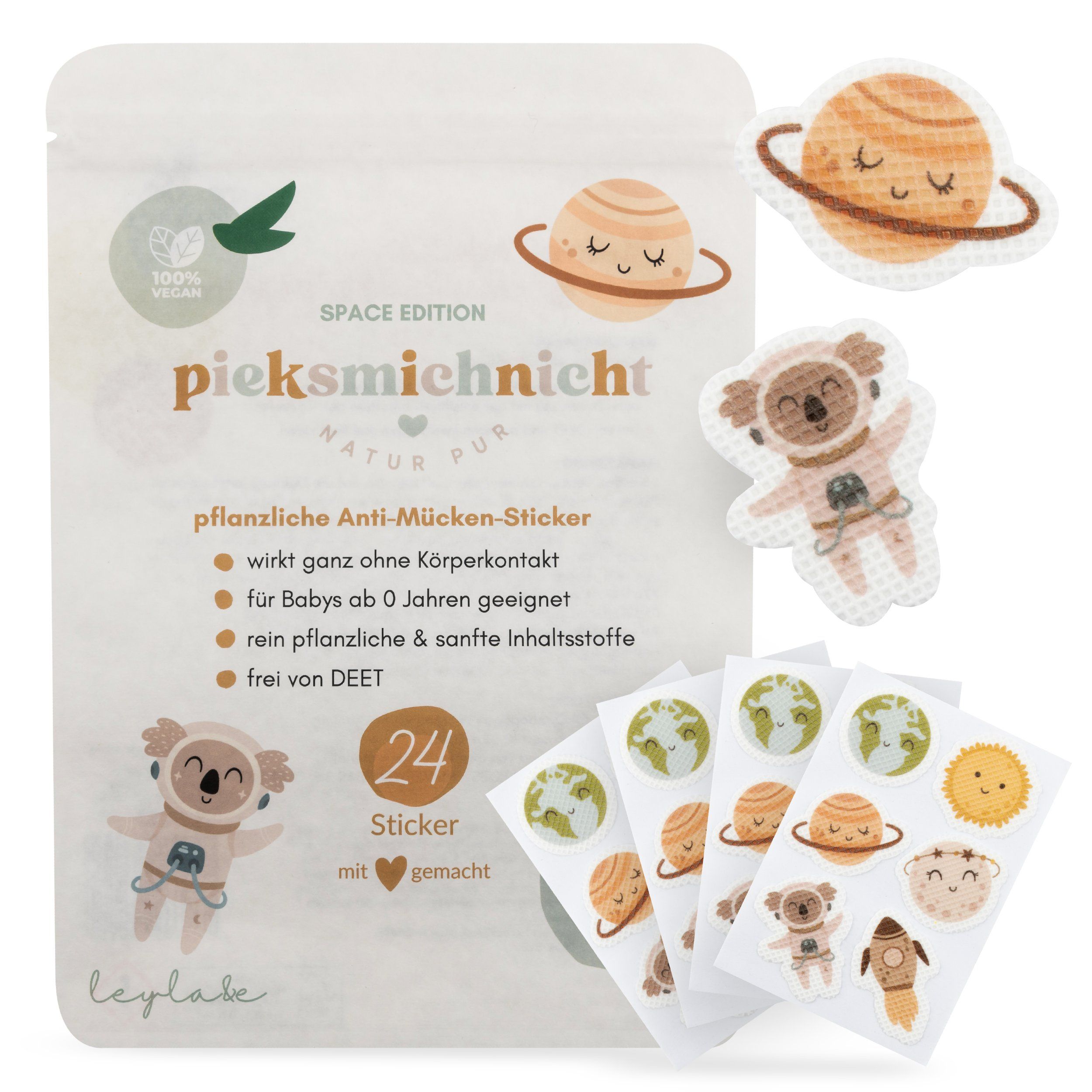 pieksmichnicht Pflanzliche Anti-Mücken-Sticker Space Edition