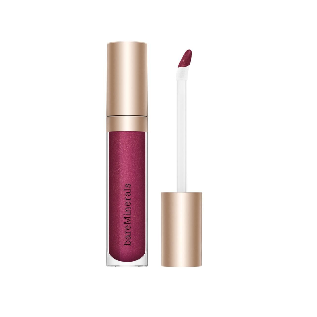 Lippenbalsam-Tube mit goldfarbenem Deckel und Applikator. Aufschrift: bareMinerals. Der Balsam ist rot.