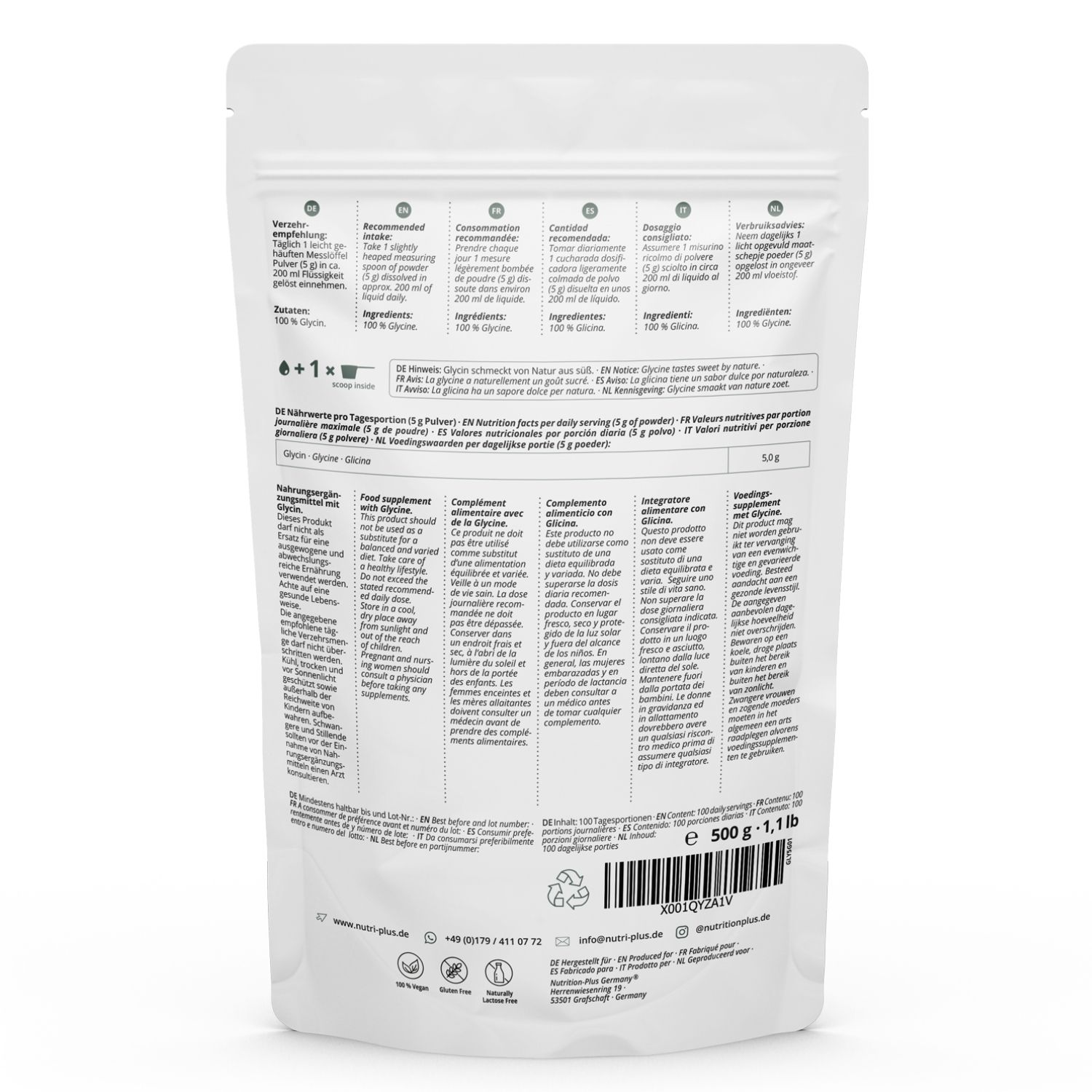 Nutri+ Glycin Pulver 2x 500g Aminosäure