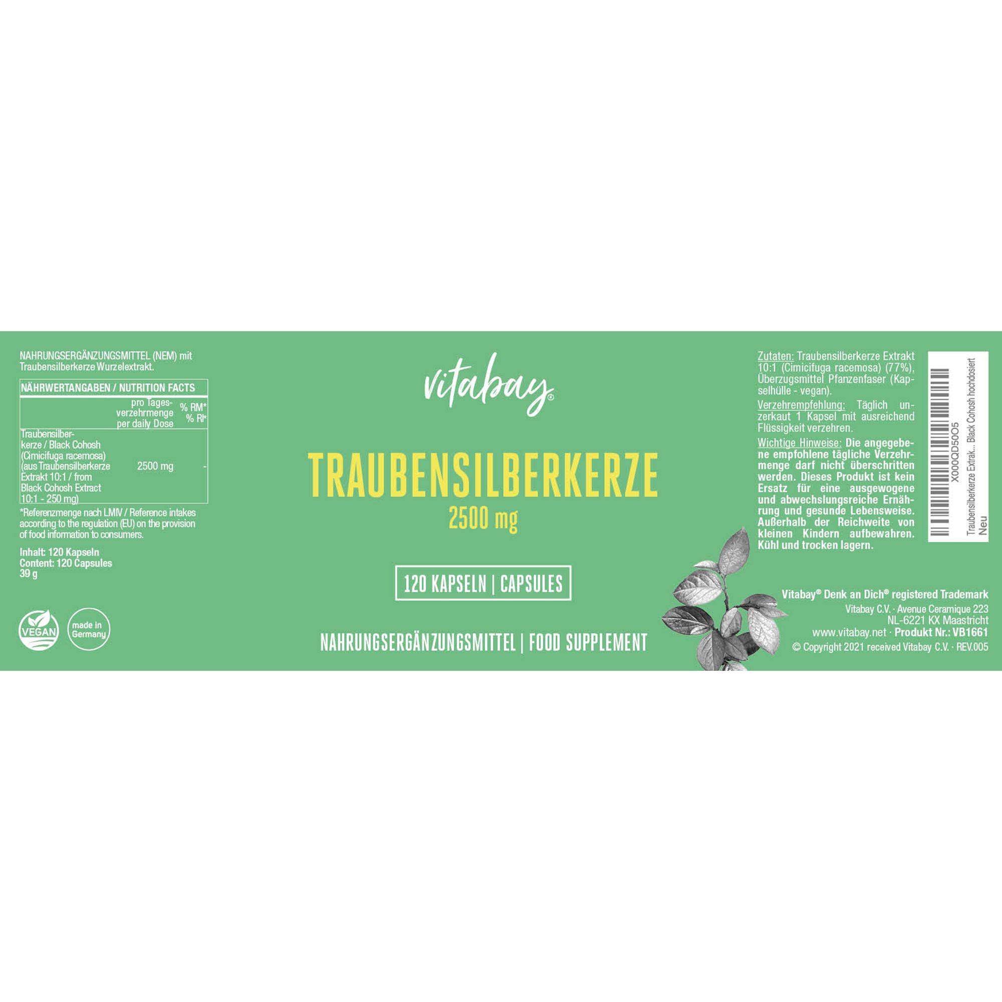 Vitabay Traubensilberkerze 2500 mg 120 St Kapseln