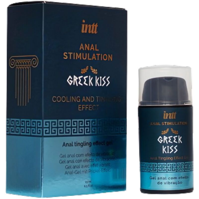 Verpackung und Flasche des INTT Greek Kiss Anal Stimulation Gels, 15ml.