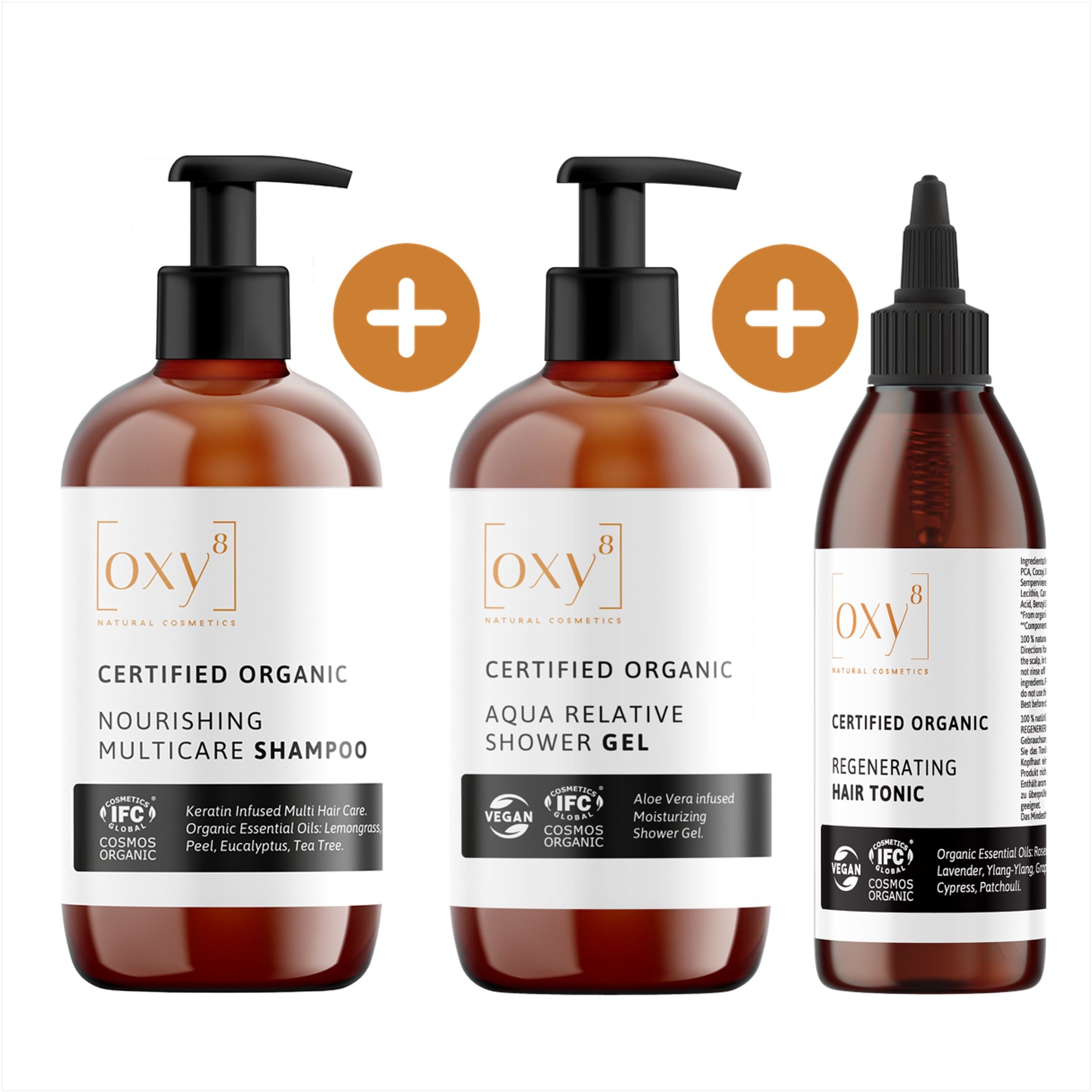 oxy8 Naturkosmetik Set - SHAMPOO & DUSCHGEL & HAIR TONIC - Pflege Trio für den Mann