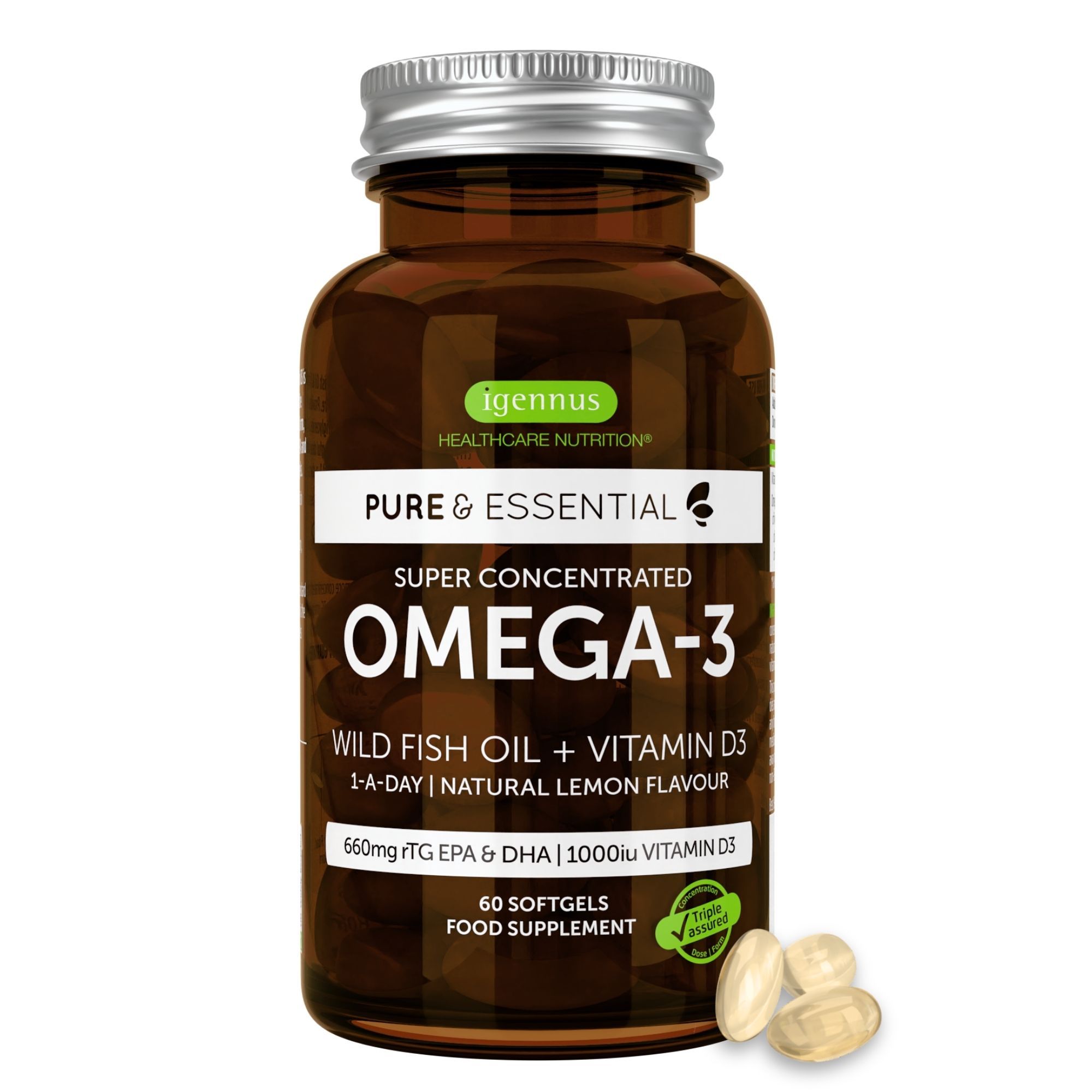 Igennus Omega-3 Fischöl mit D3 1000 IE, 1-mal täglich, IFOS-zertifiziert