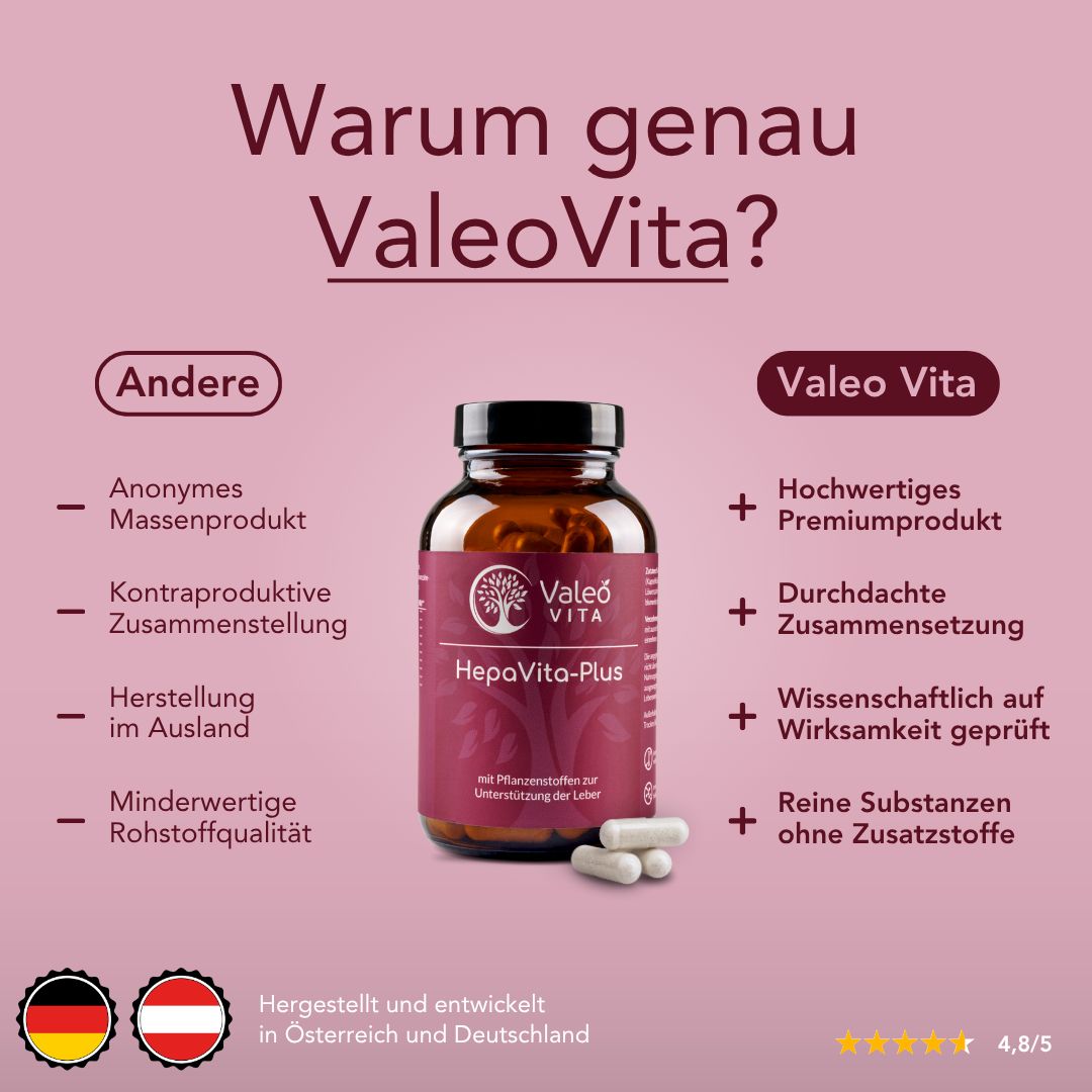 Valeo Vita® HepaVita-Plus - Leberkomplex mit Mariendistel, Artischocke, Löwenzahn & Alpha-Liponsäure
