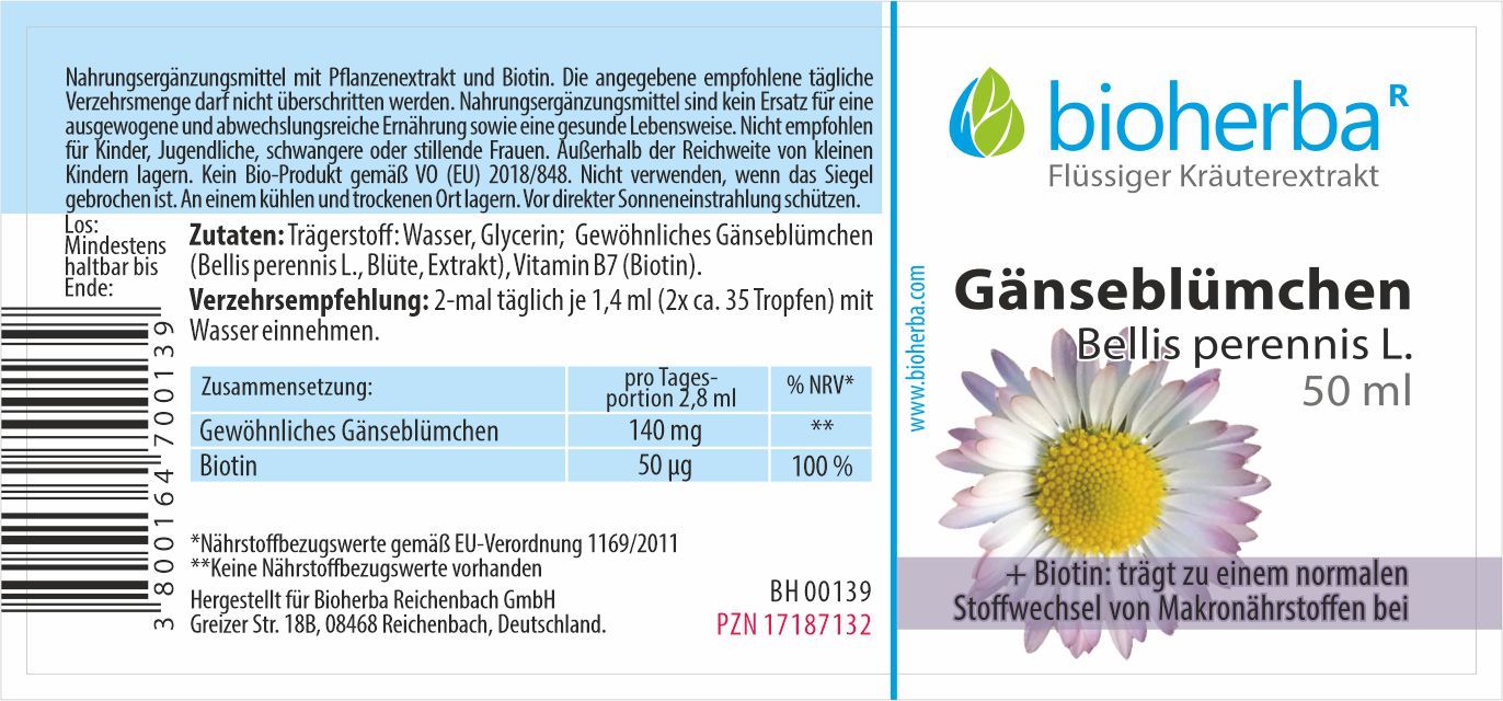 Gänseblümchen Bellis perennis L. Tropfen Tinktur 50 ml PZN 17187132