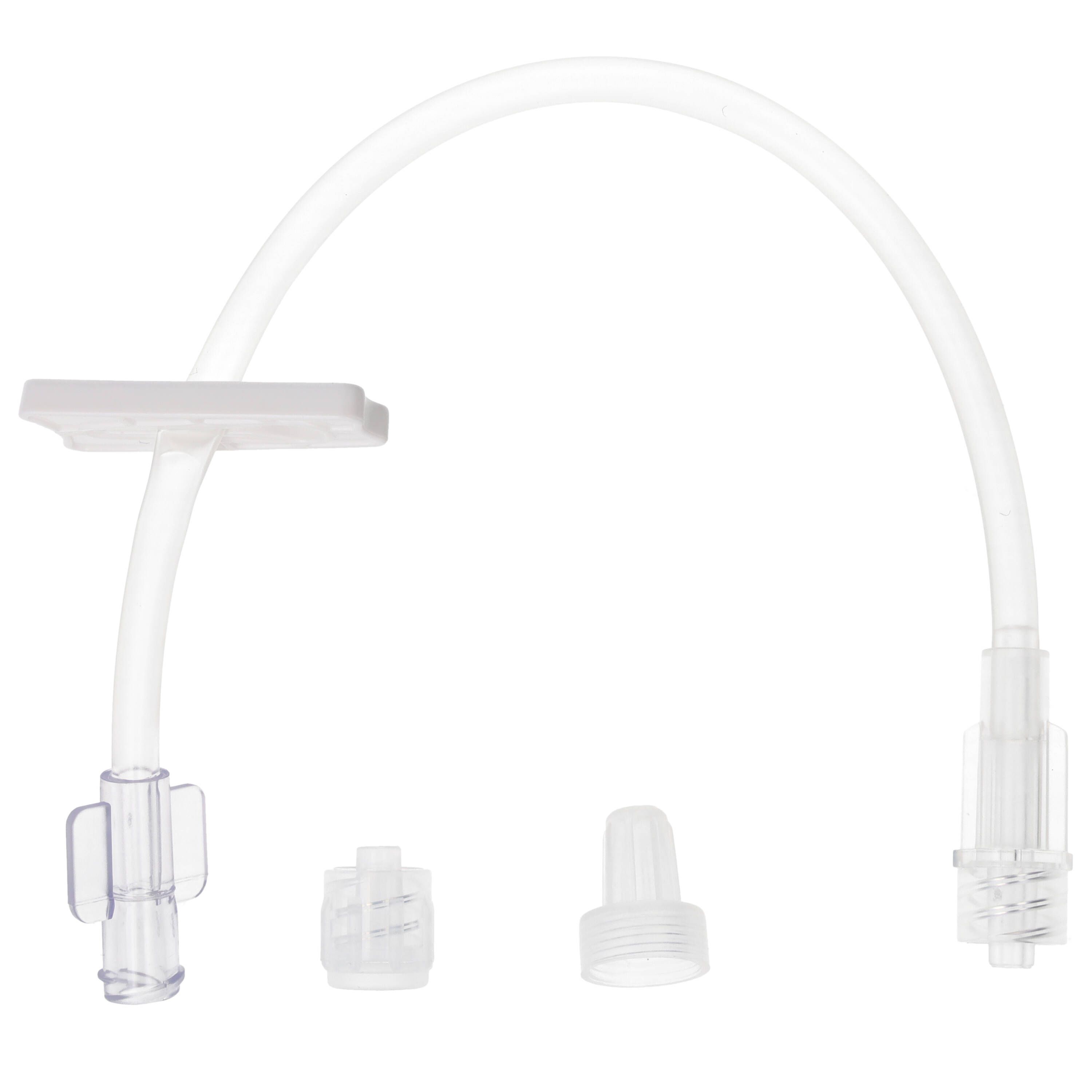 Verlängerungsschlauch mit Anschlüssen und Zubehör. Transparentes Material. Verschiedene Formen.