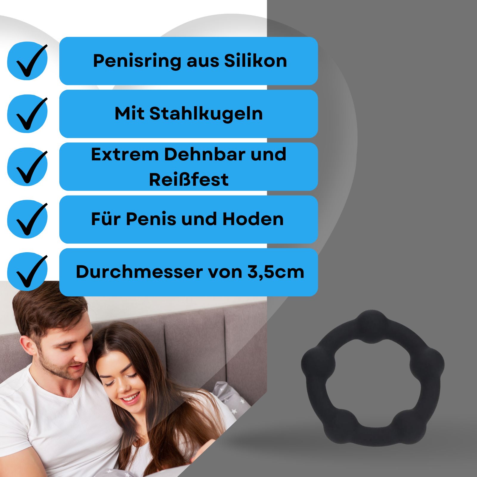 Penisring aus Silikon mit Stahlkugeln M - Lovelyness