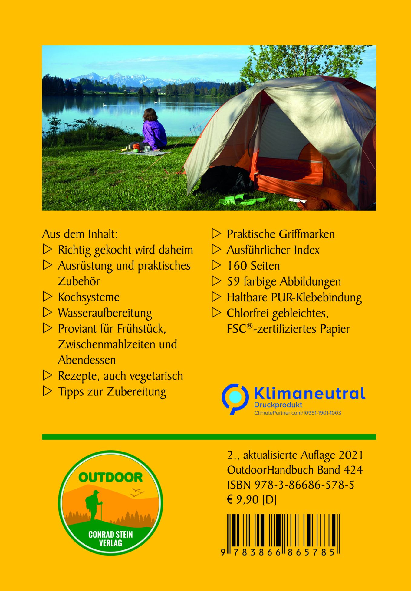 Buchrücken mit Text und Logo. Titel: Kochen ultraleicht. Aufzählung von Inhalten und Angaben zur Auflage.
