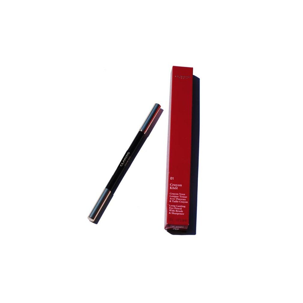 Kajalstift und Verpackung. Aufschrift: Clarins, 01 Crayon khôl.